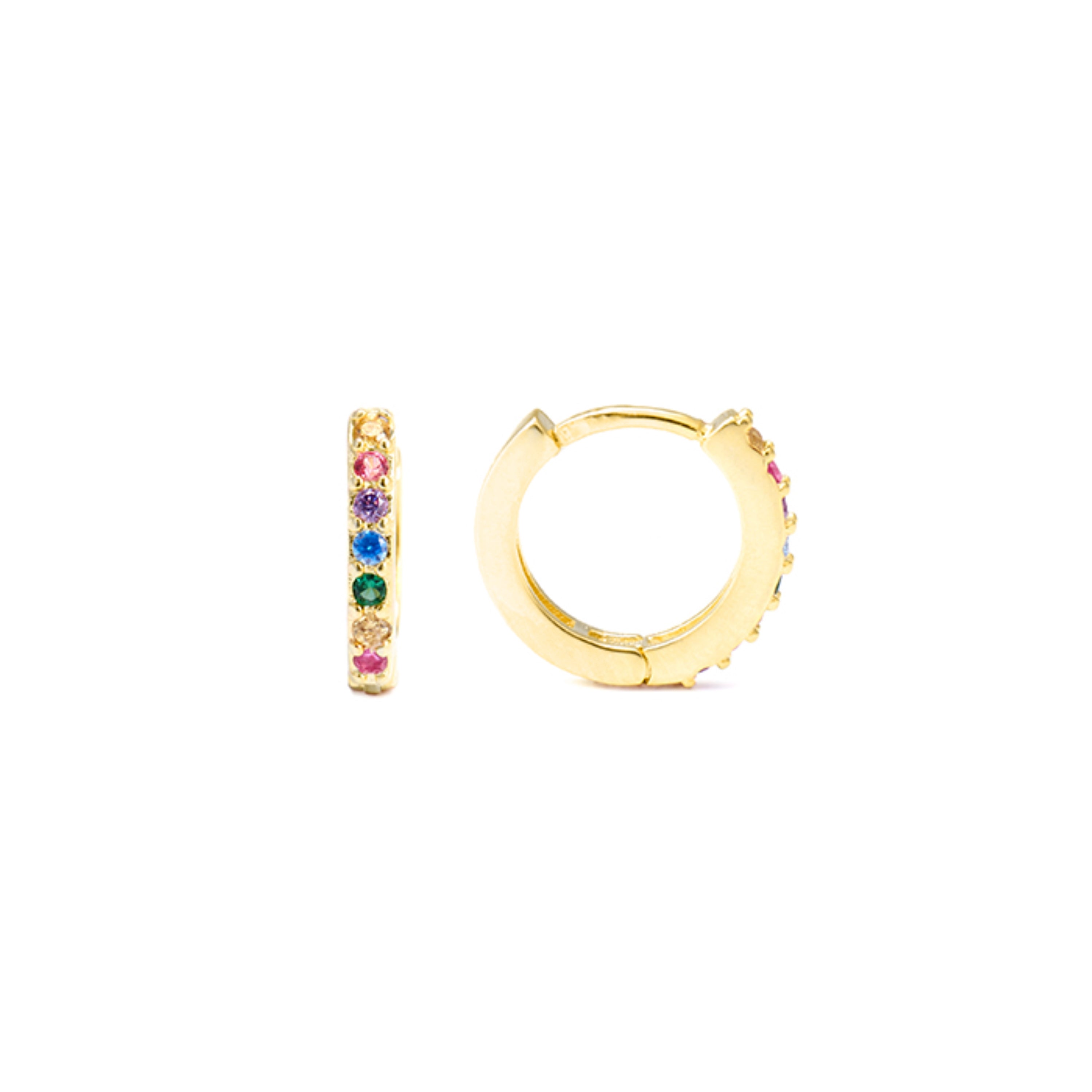 7mm Earrings of 925 Sterling Silver with Multicolor Cubic Zirconia finished in 18K Yellow Gold - Leofcar