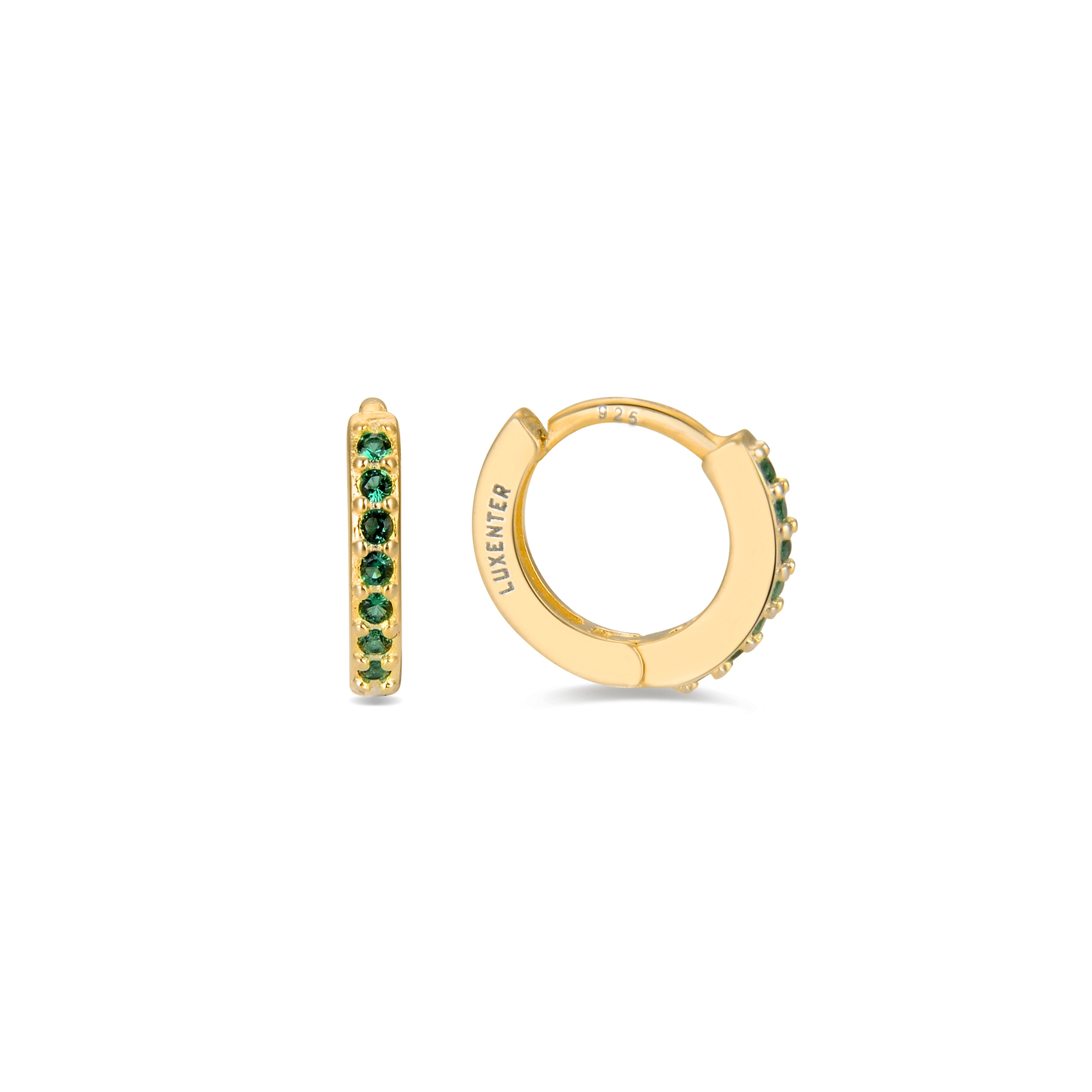 Orecchini da 7mm in Argento Sterling 925 con Zirconia Cubica Smeraldo finiture in oro giallo 18K - Leofcar
