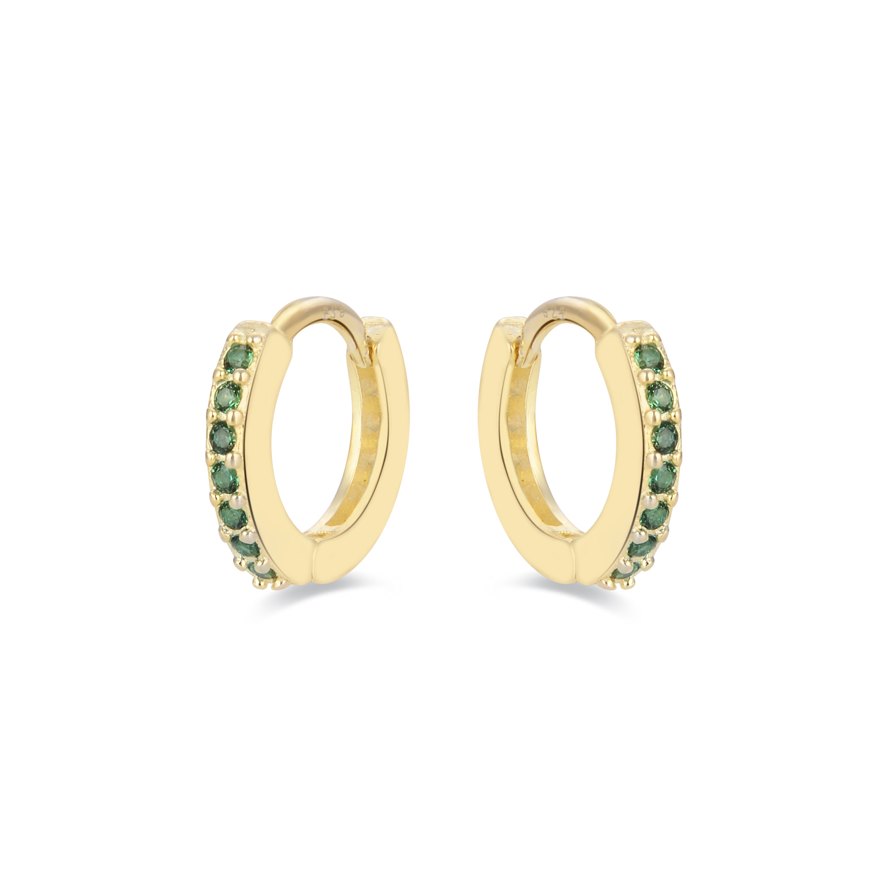 Orecchini da 7mm in Argento Sterling 925 con Zirconia Cubica Smeraldo finiture in oro giallo 18K - Leofcar