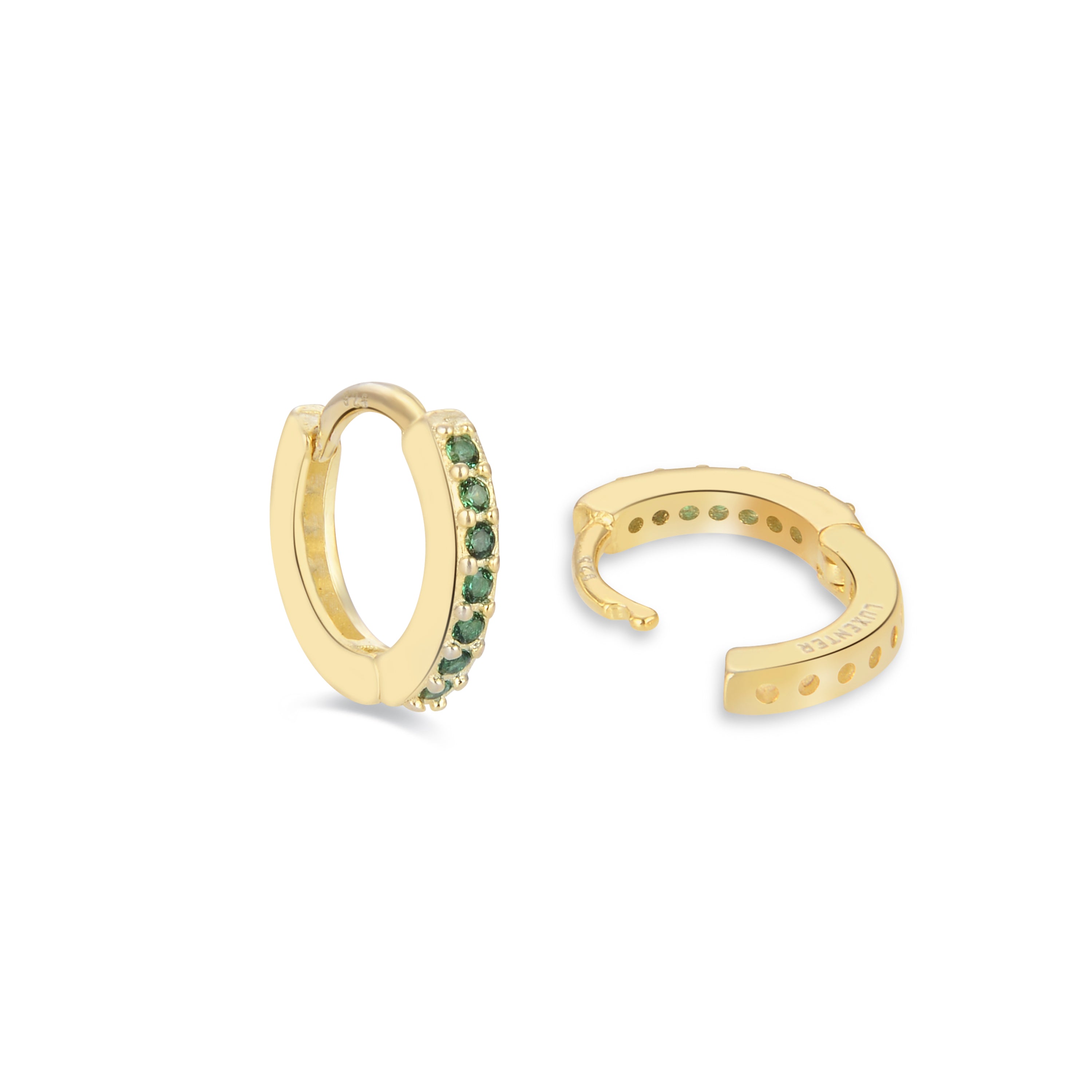 Orecchini da 7mm in Argento Sterling 925 con Zirconia Cubica Smeraldo finiture in oro giallo 18K - Leofcar