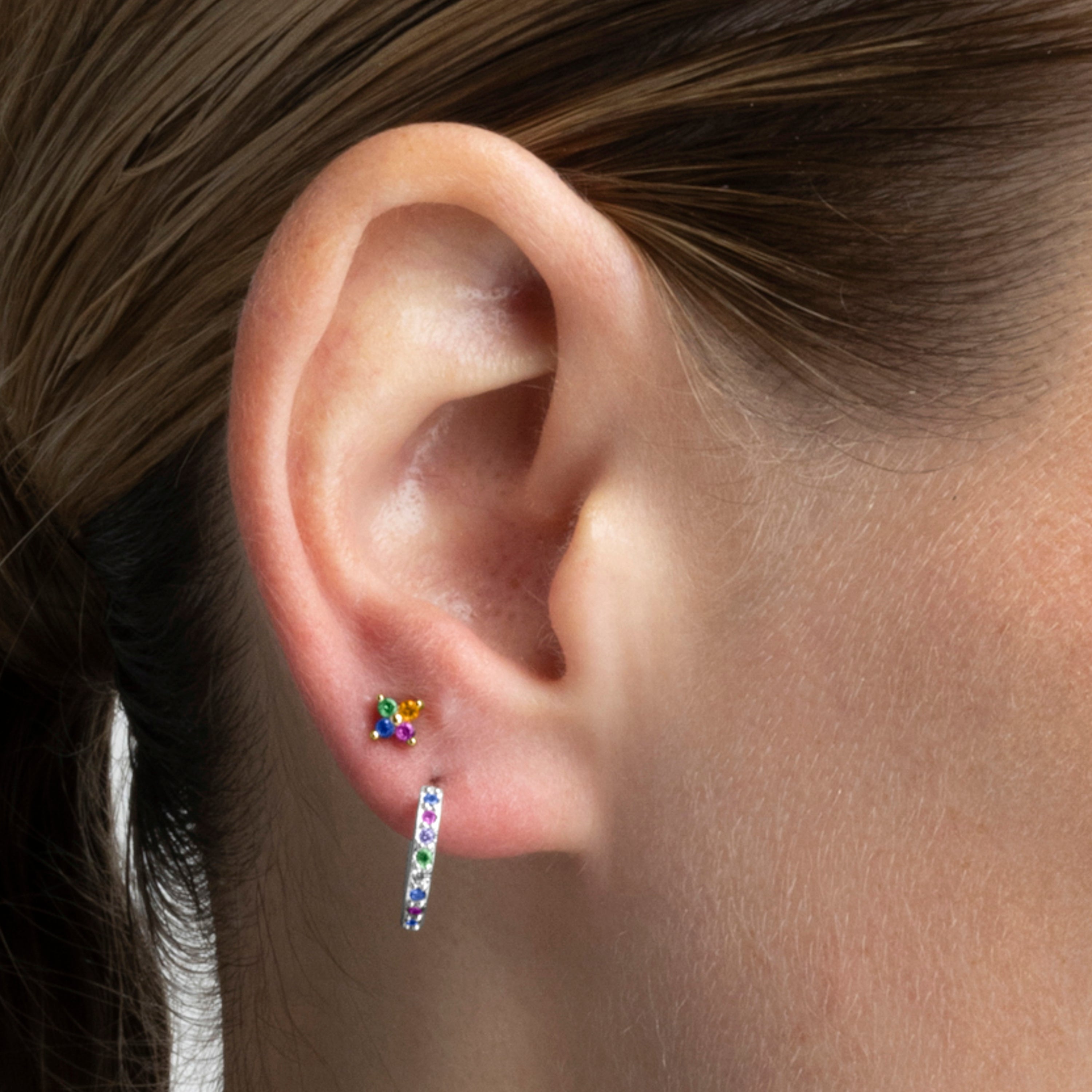 Brincos de Prata de Lei 925 com Zircónia Multicolor acabados em ródio - Valarys
