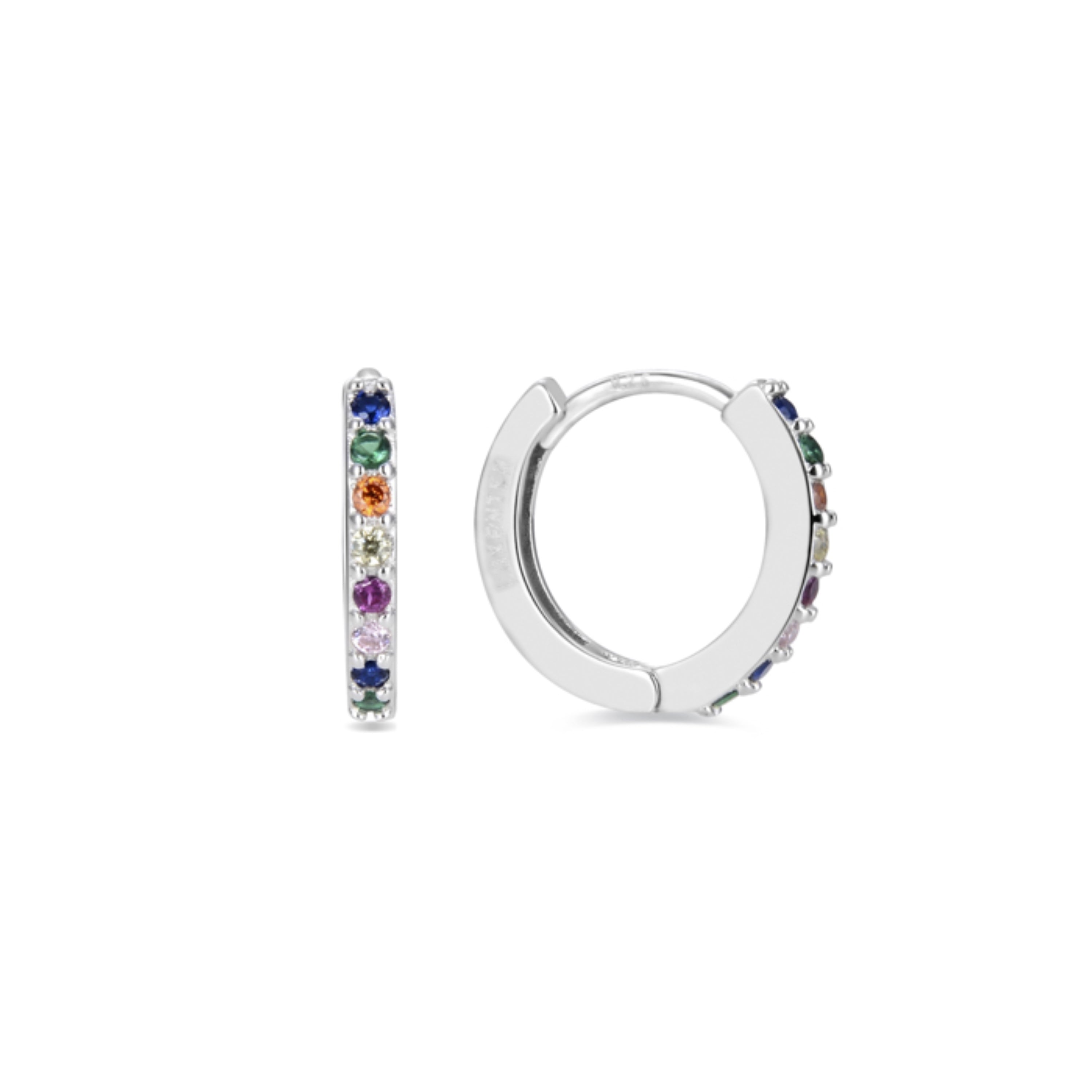 Boucles d'oreilles de 10mm en argent sterling 925 avec zircon multicolore finition rhodium - Valarys