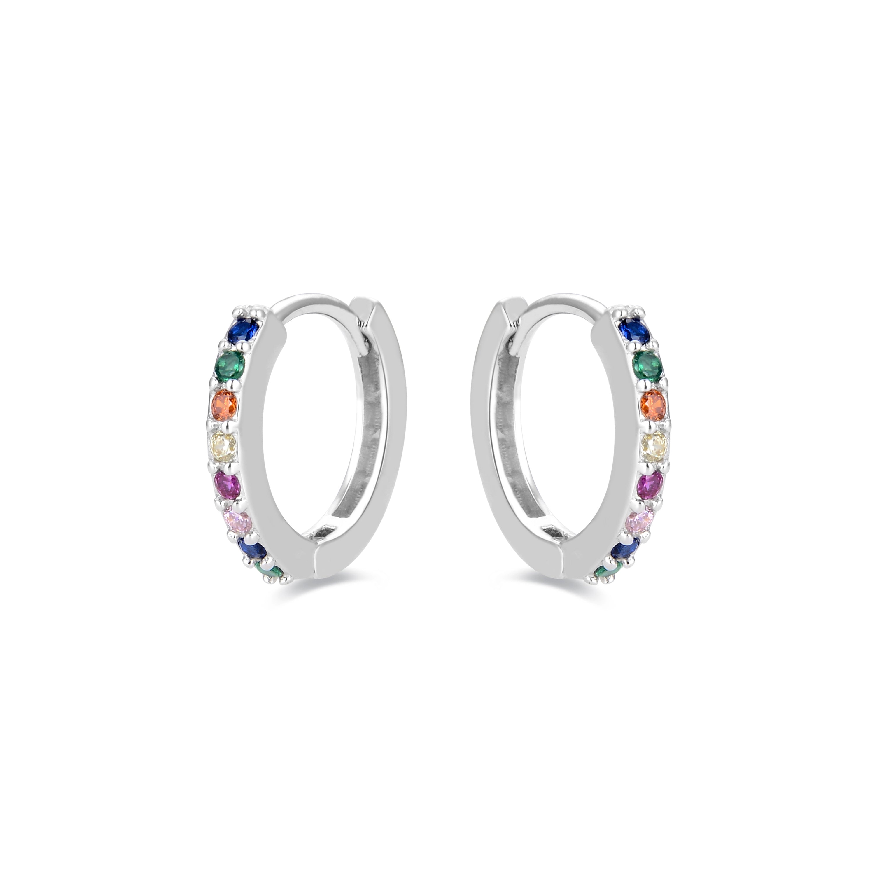 10mm Earrings of 925 Sterling Silver with Multicolor Cubic Zirconia Rhodium Plated - Valarys