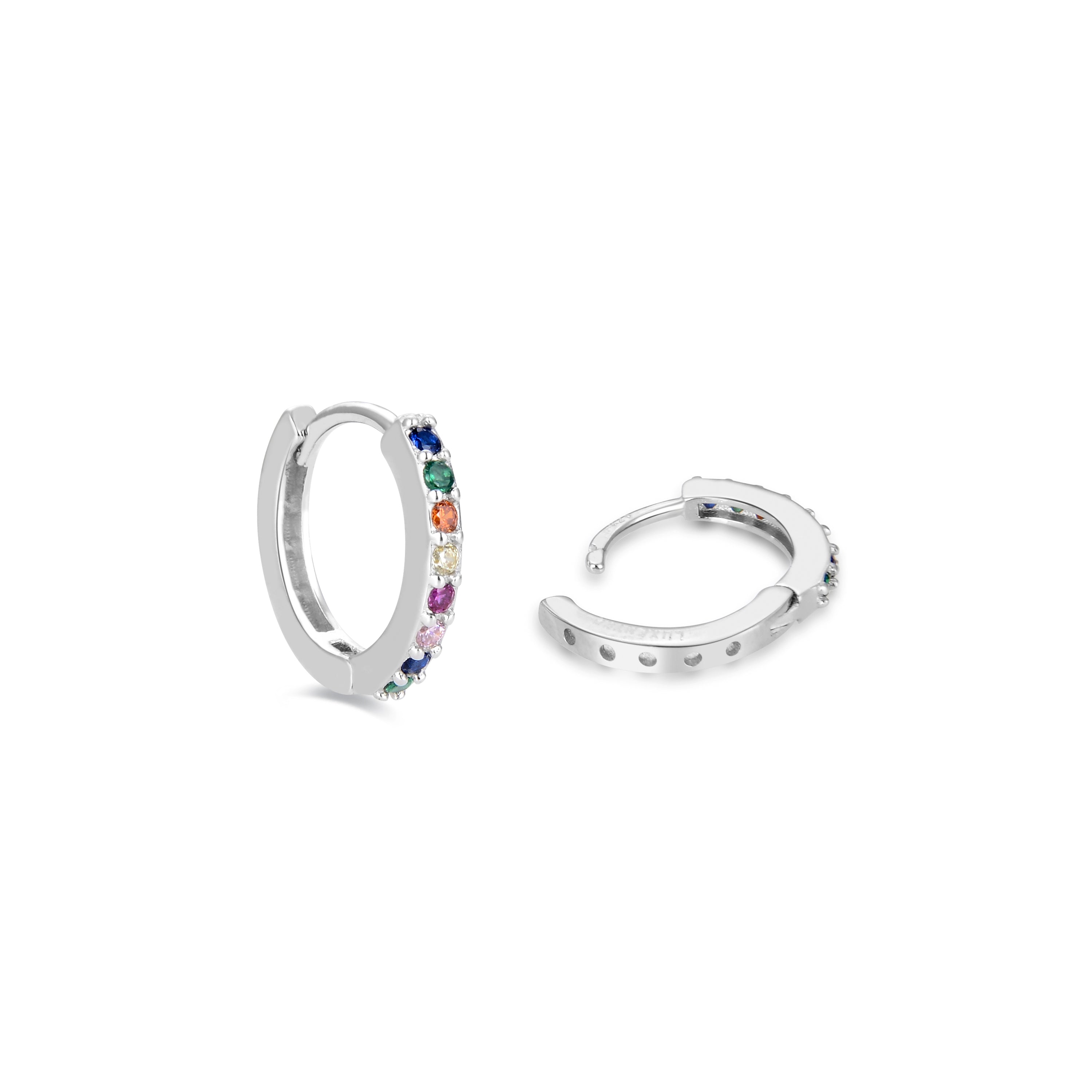 10mm Earrings of 925 Sterling Silver with Multicolor Cubic Zirconia Rhodium Plated - Valarys