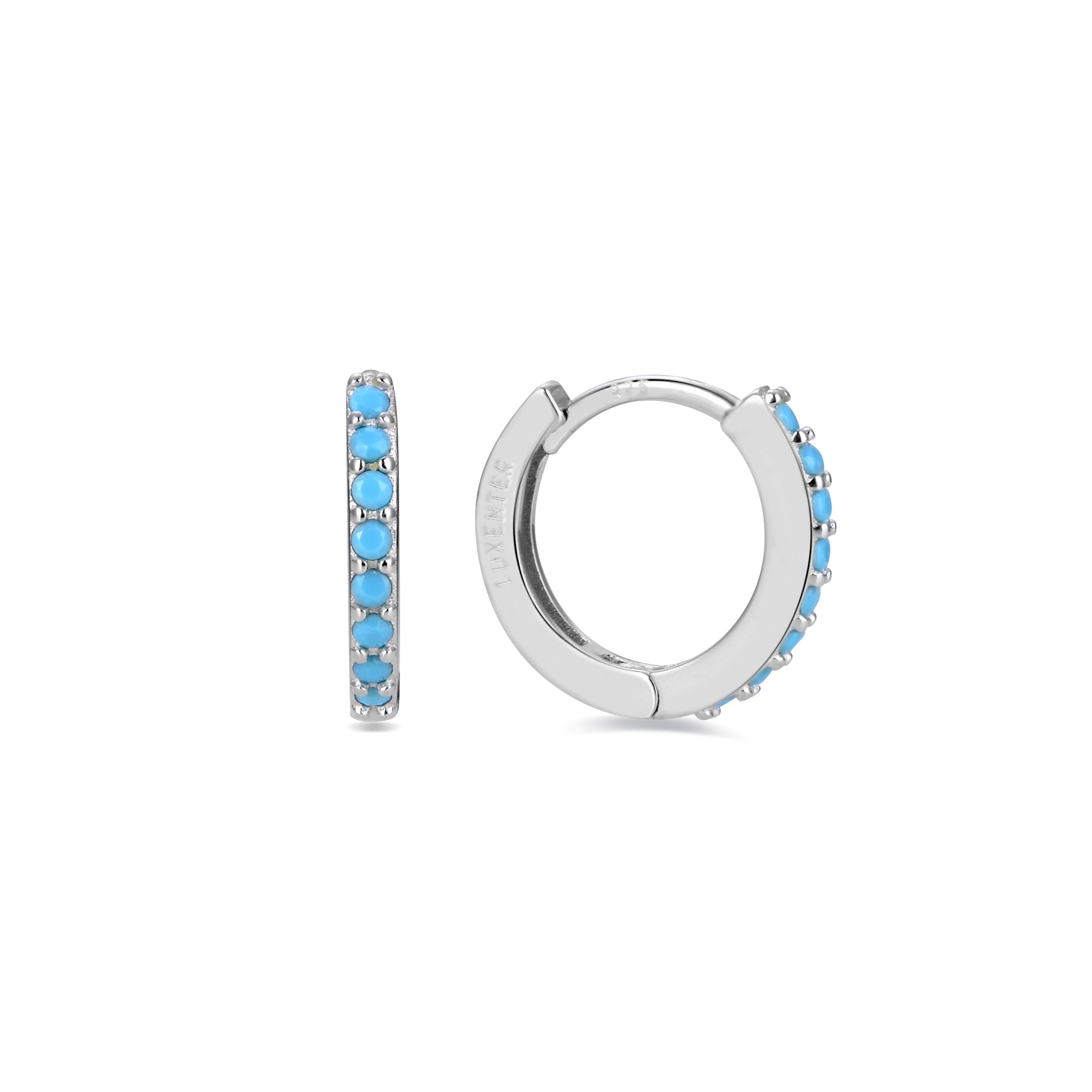 Boucles d'oreilles de 10mm en argent sterling 925 avec turquoise finition rhodiée - Valarys