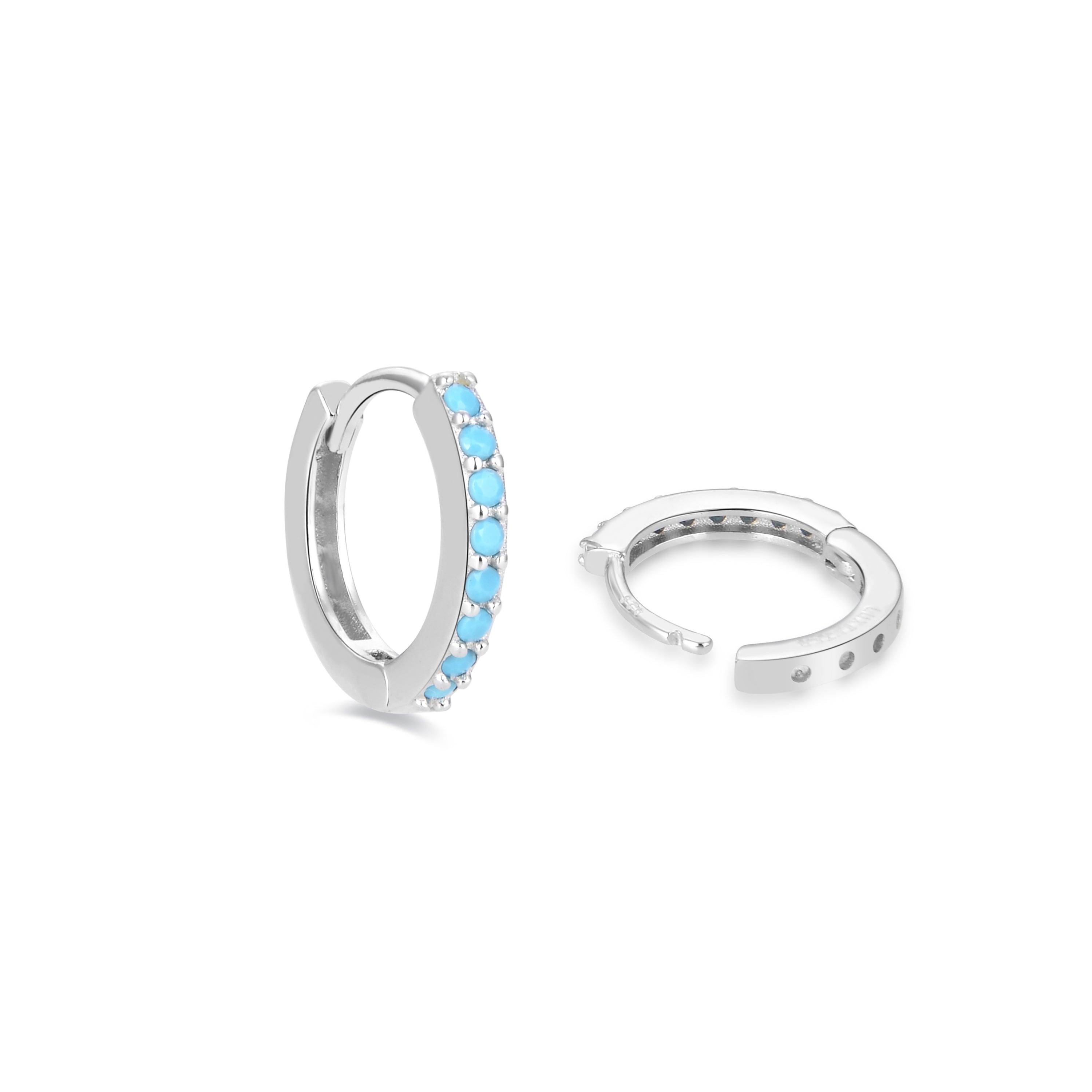 Boucles d'oreilles de 10mm en argent sterling 925 avec turquoise finition rhodiée - Valarys