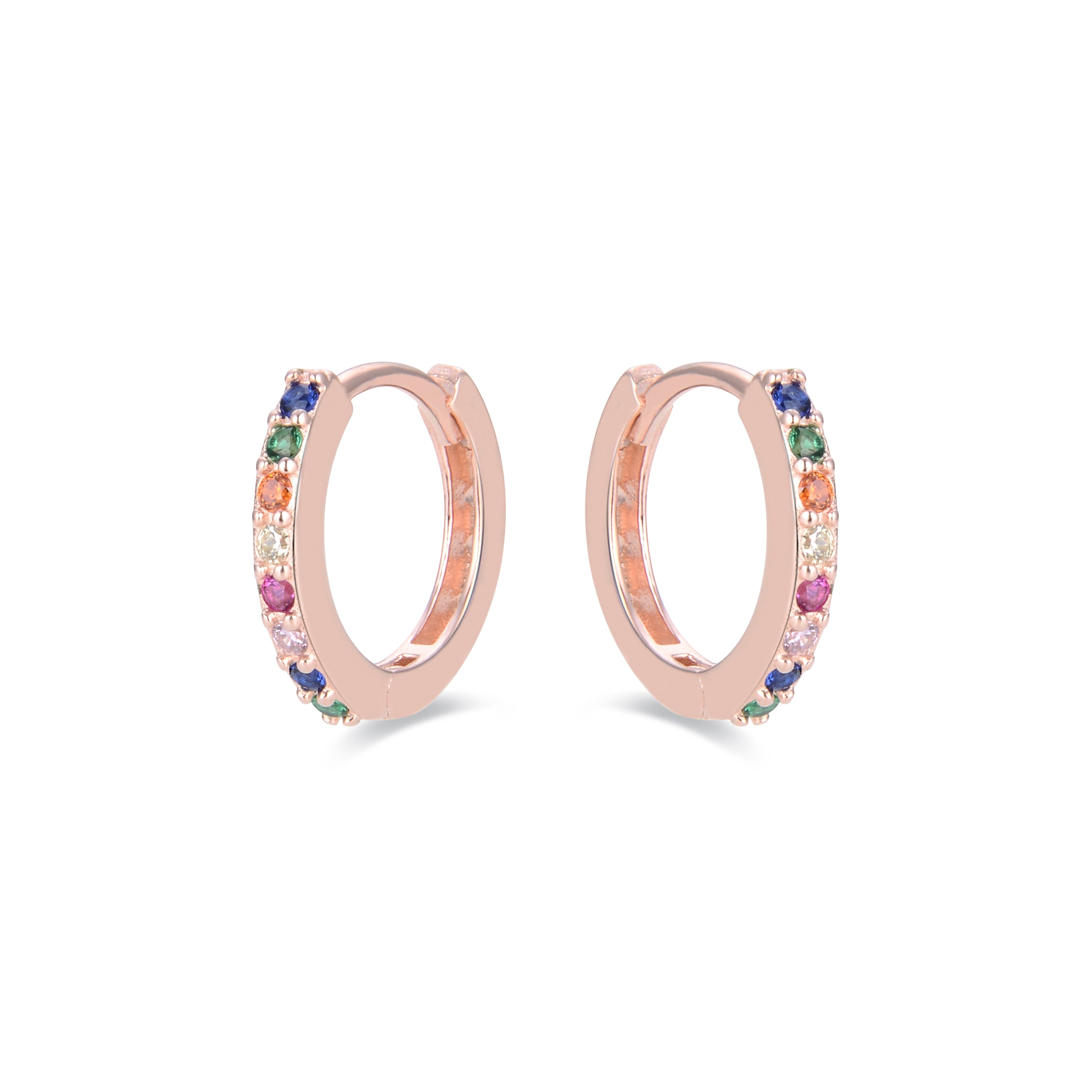 Brincos de 10mm em Prata de Lei 925 com Zircónia Multicolor acabados em ouro rosa de 18K - Valarys
