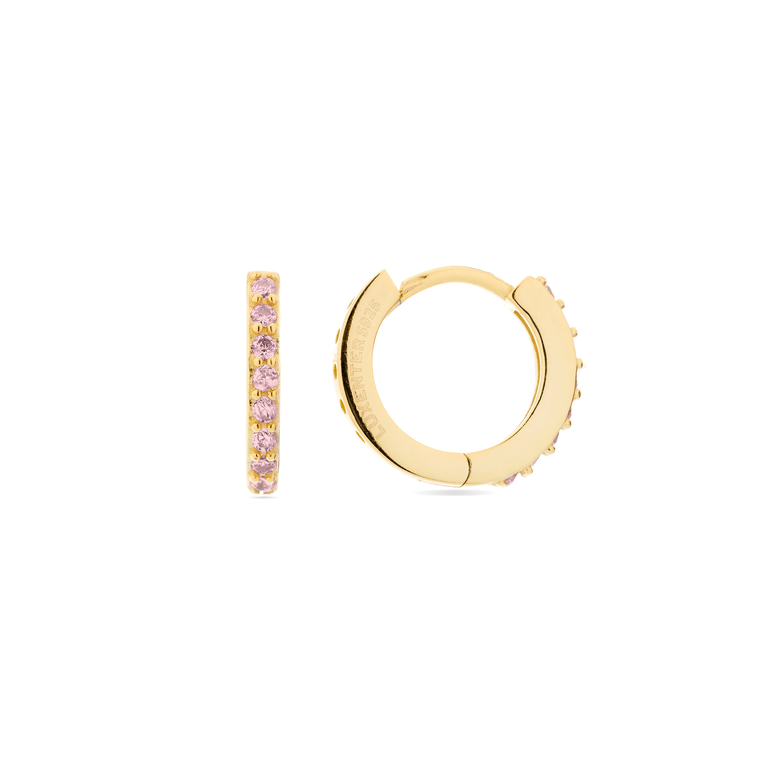 925 Sterling Silver Earrings with Pink Cubic Zirconia finished in 18K Yellow Gold - Valarys