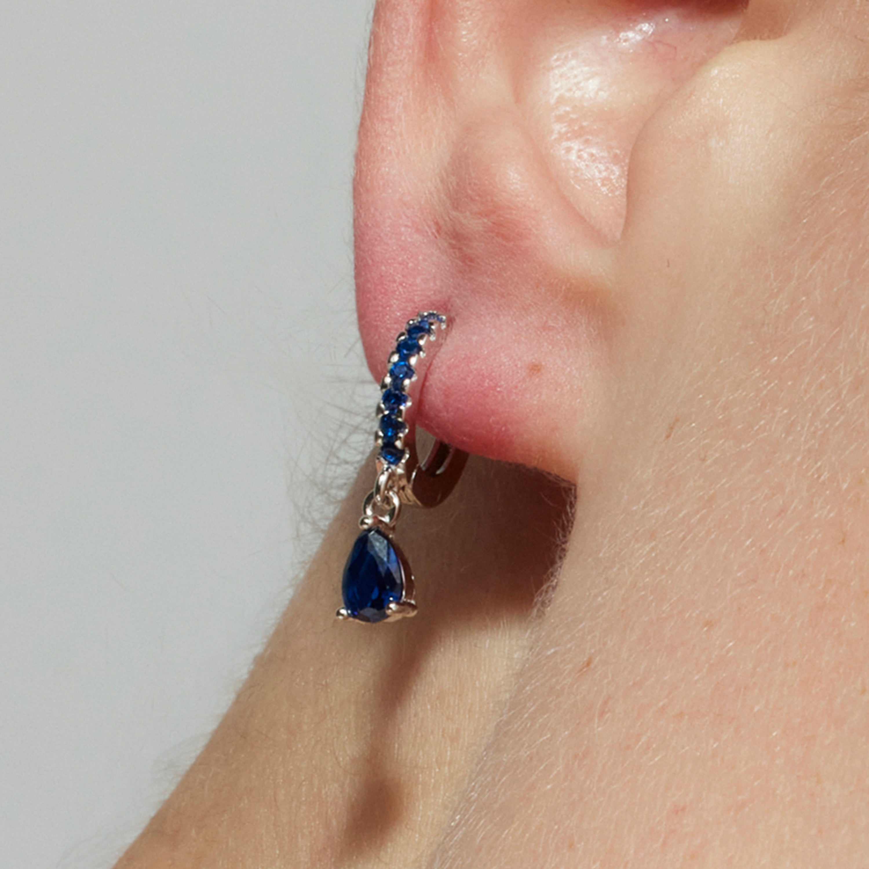 Boucles d'oreilles en argent sterling 925 avec zirconium saphir finition rhodiée - Intheon