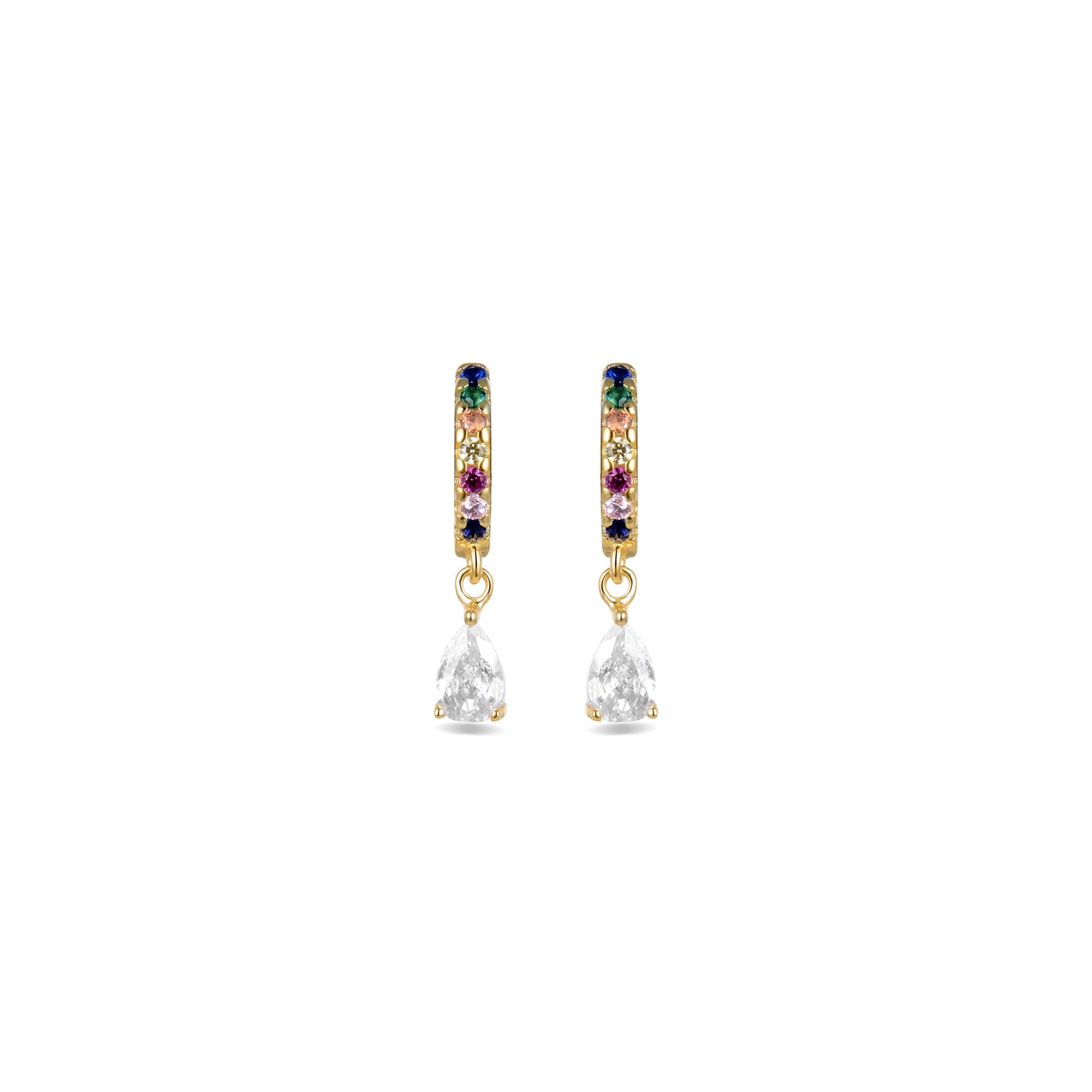 Ohrringe aus 925er Sterlingsilber mit mehrfarbigen Zirkonia, vergoldet mit 18K Gelbgold - Intheon