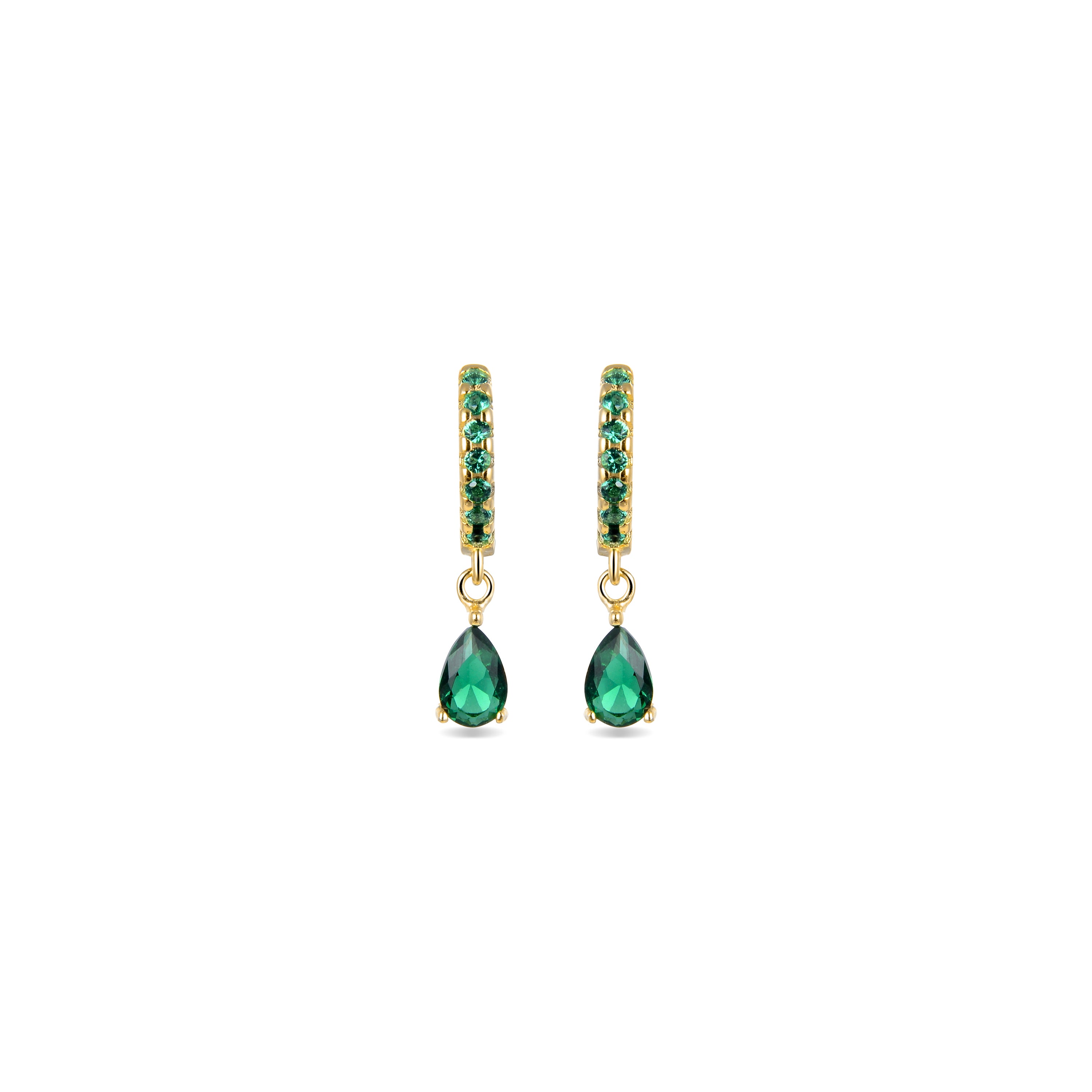 Boucles d'oreilles en argent sterling 925 avec zirconium émeraude finition or jaune 18K - Intheon