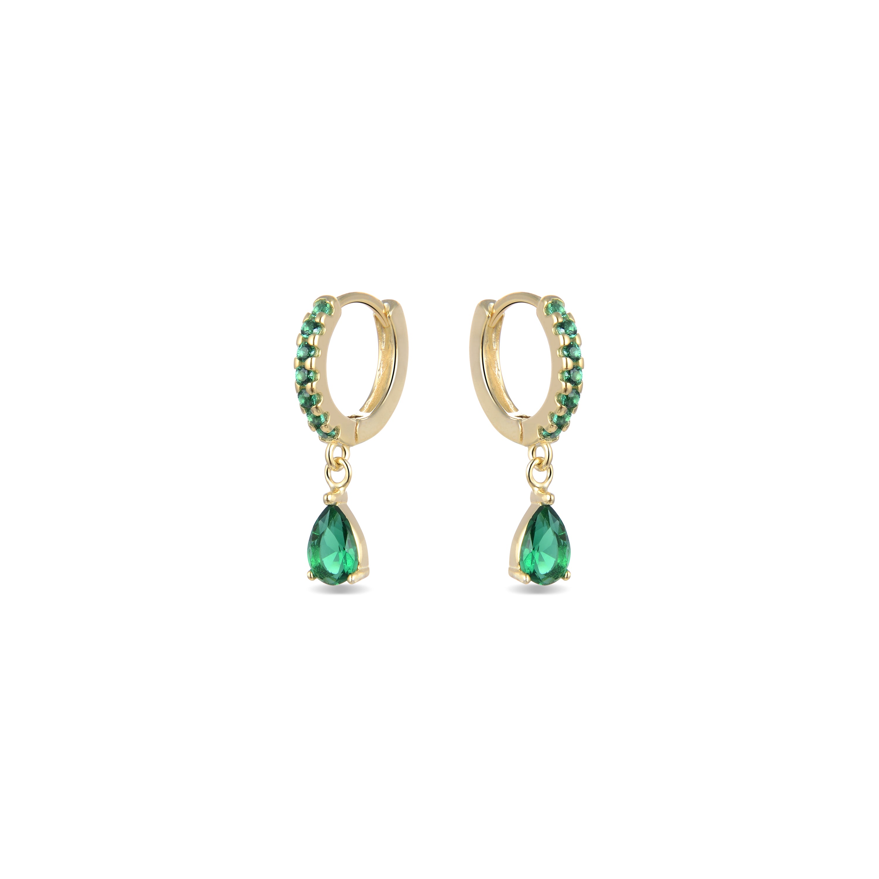 Brincos de Prata de Lei 925 com Zircónia Esmeralda acabados em ouro amarelo 18K - Intheon