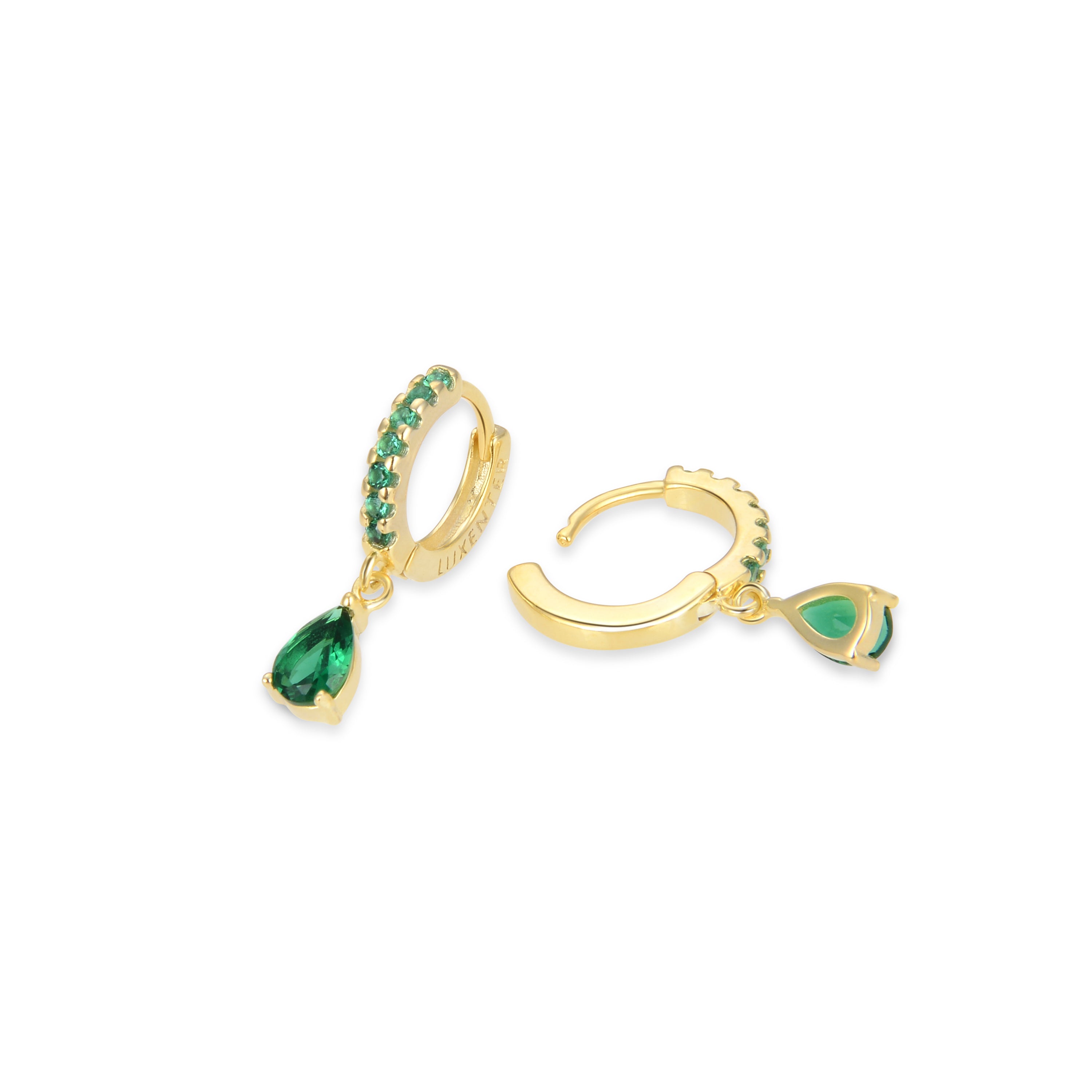 Brincos de Prata de Lei 925 com Zircónia Esmeralda acabados em ouro amarelo 18K - Intheon