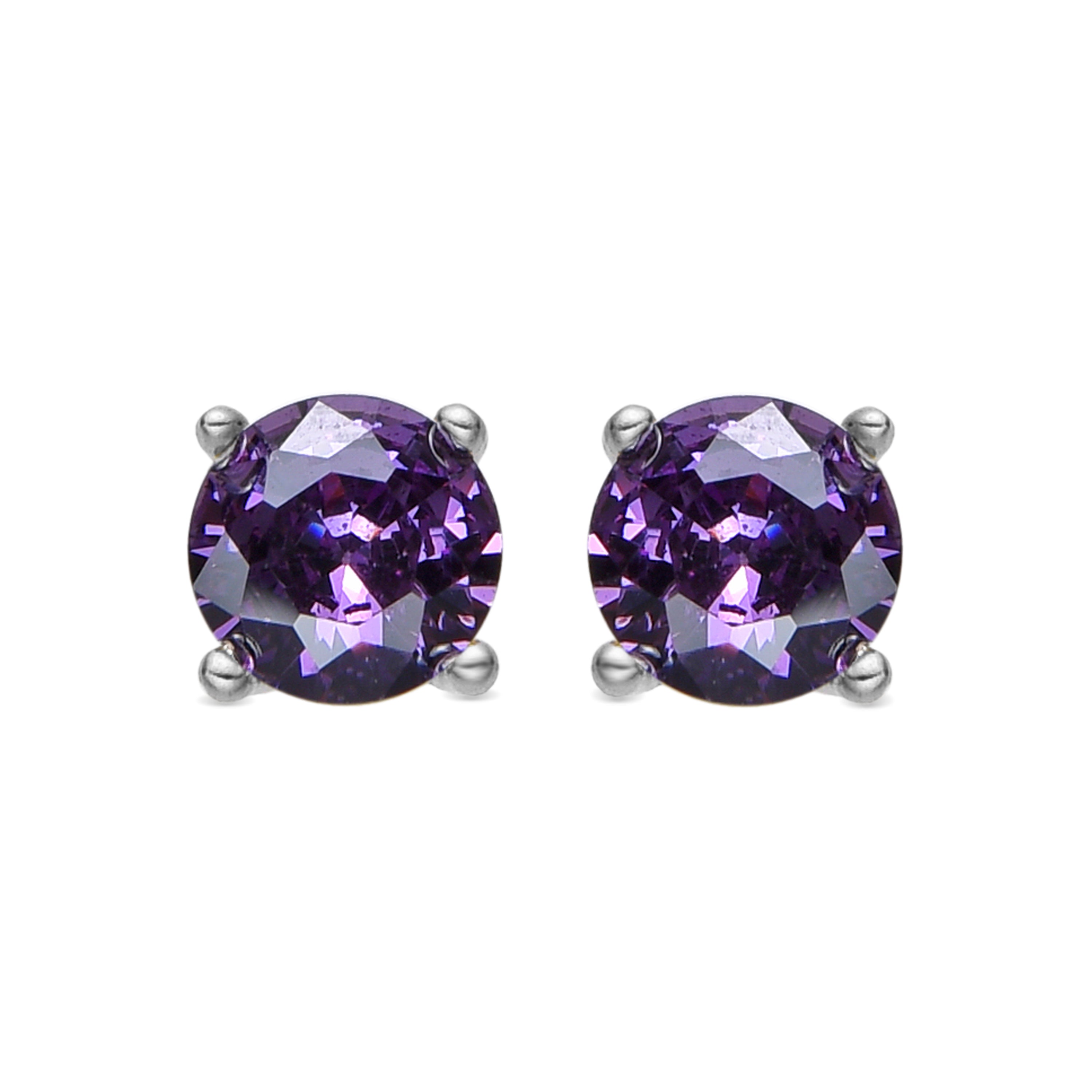 925 Sterling Silver Earrings with Amethyst Zirconia Rhodium Finish - Iona