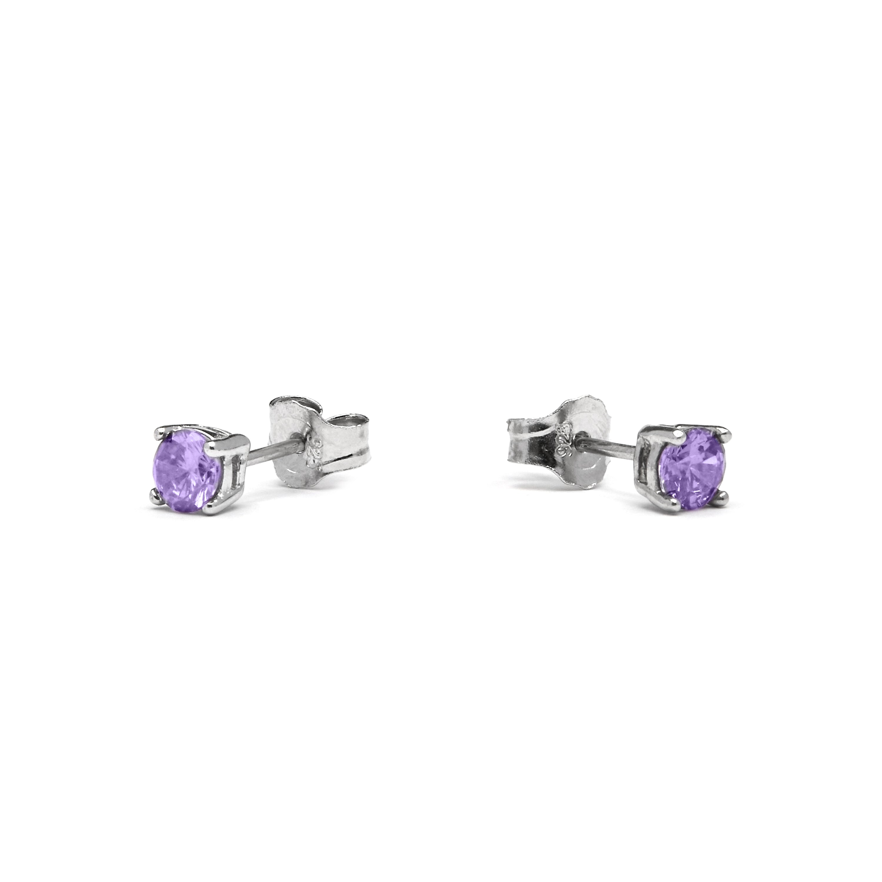 Pendientes de Plata de Ley 925 con Circonita Amatista acabado Rodio - Iona