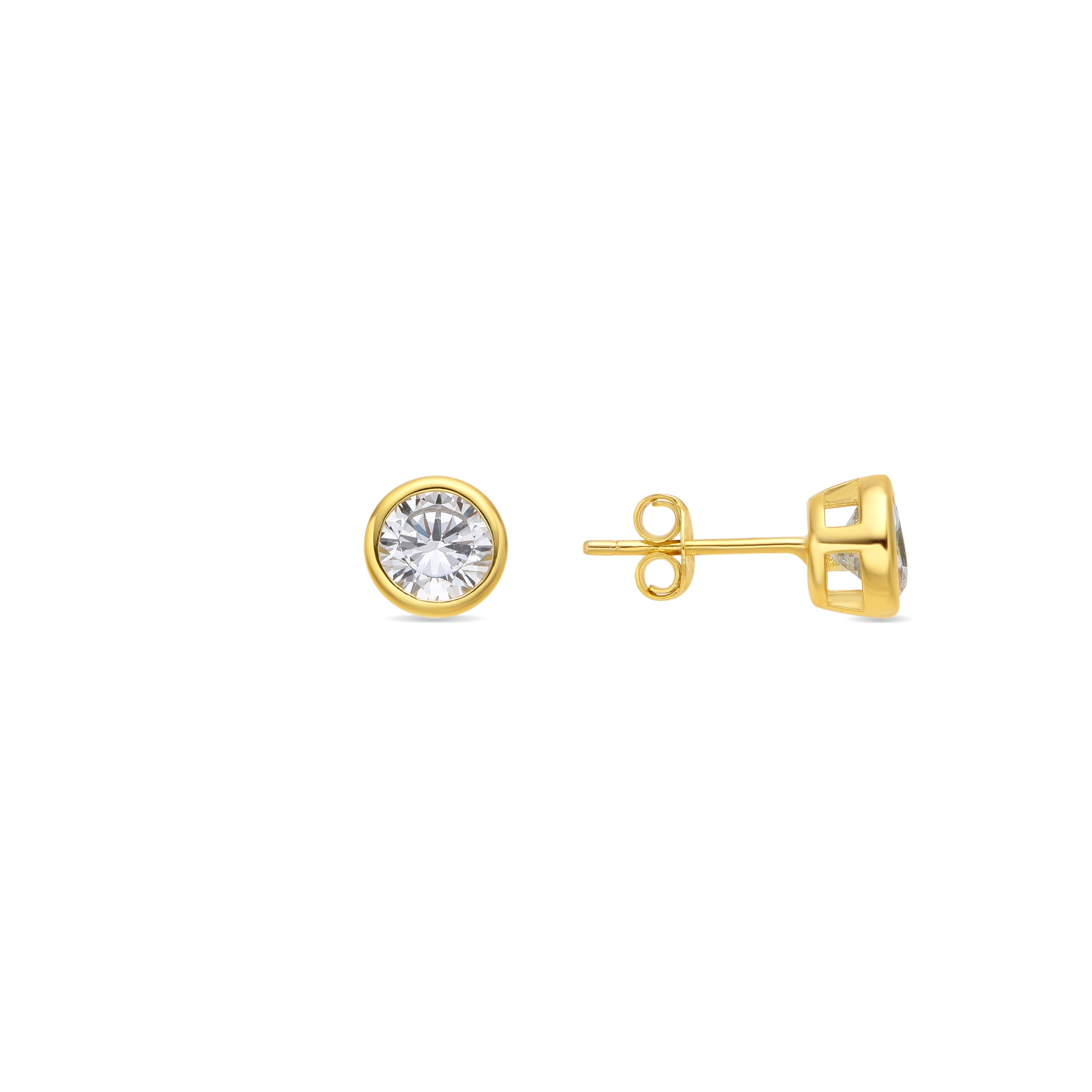 6mm 925 Sterlingsilber Ohrringe mit Zirkonia, 18k Gelbgold beschichtet - Basili