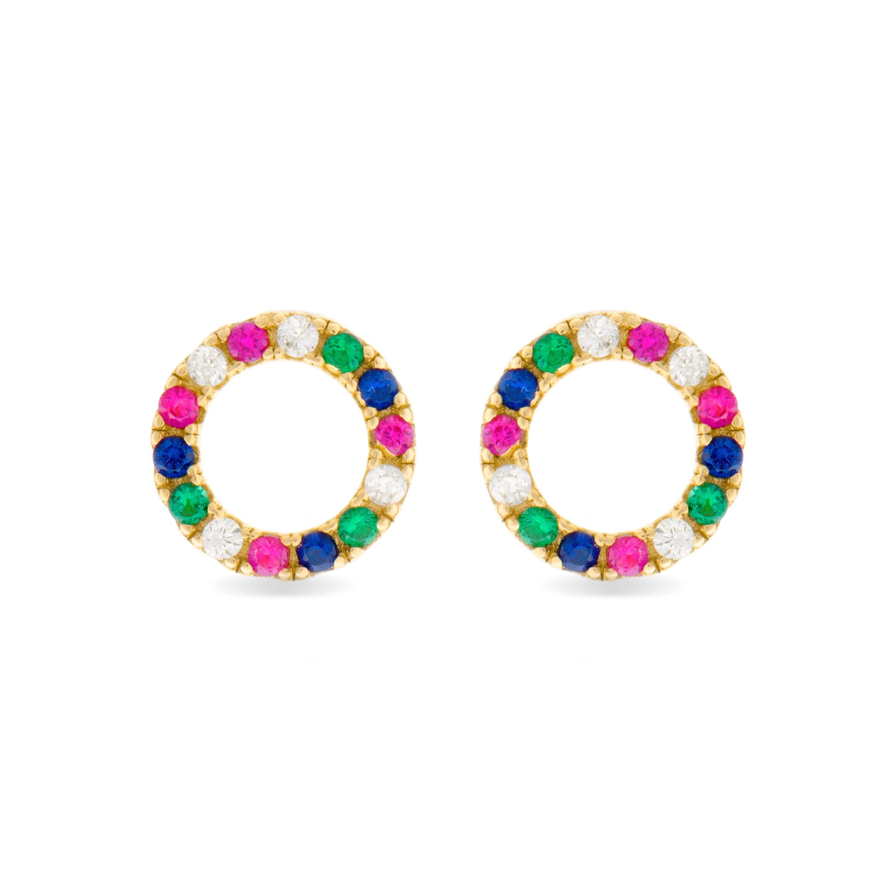 925 Sterling Silver Earrings with Multicolor Zirconia finished in 18K yellow gold - Machi