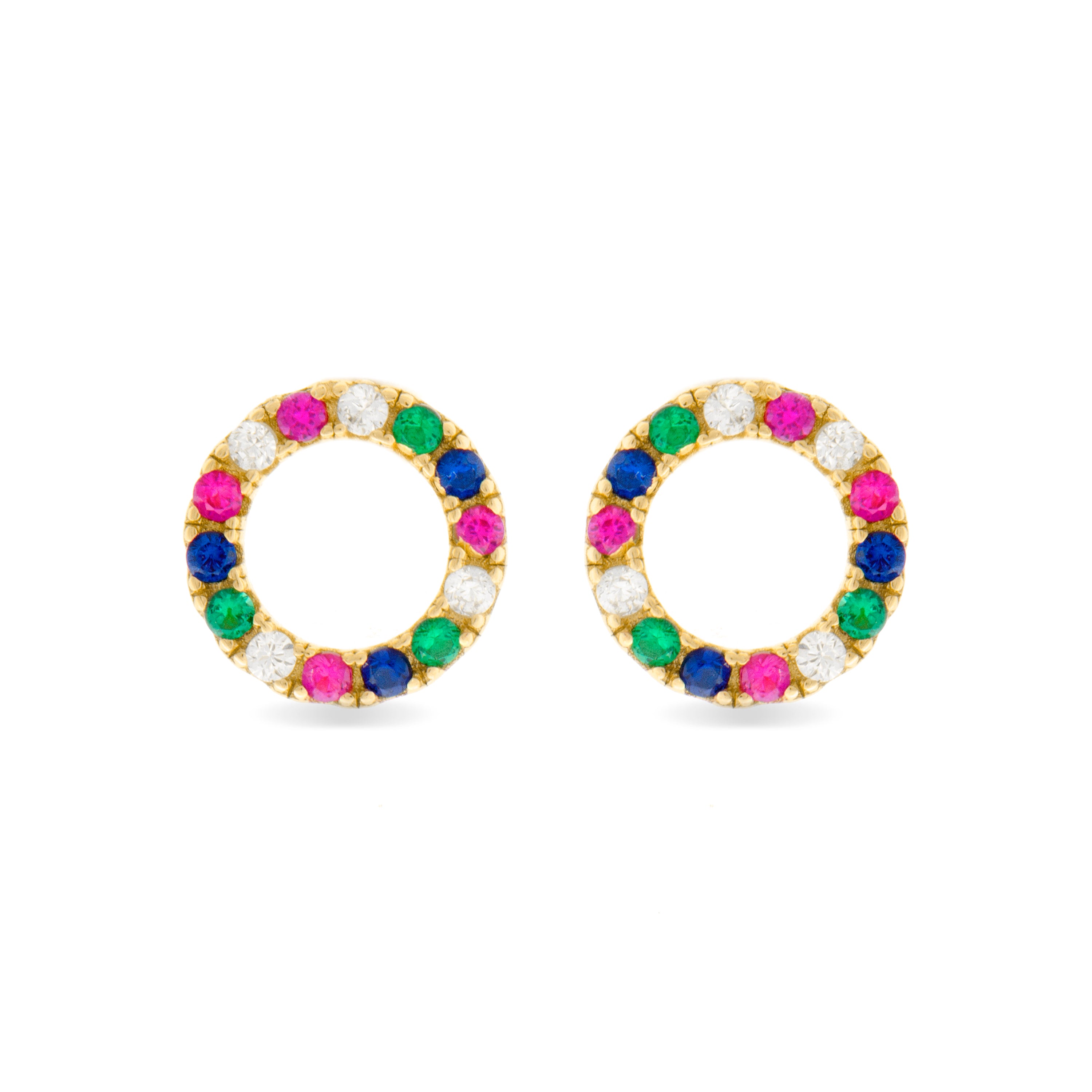 925 Sterling Silver Earrings with Multicolor Zirconia finished in 18K yellow gold - Machi