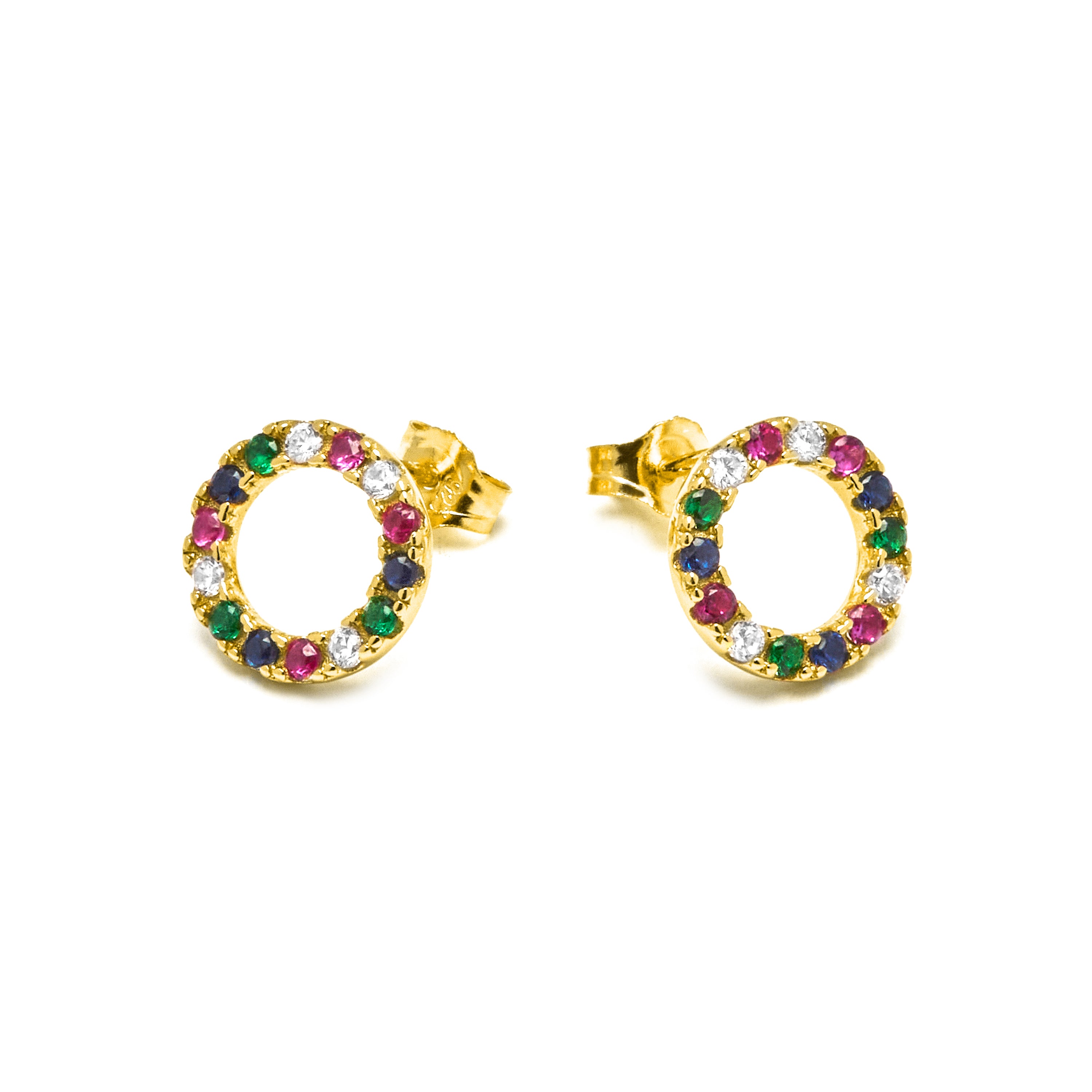 925 Sterling Silver Earrings with Multicolor Zirconia finished in 18K yellow gold - Machi