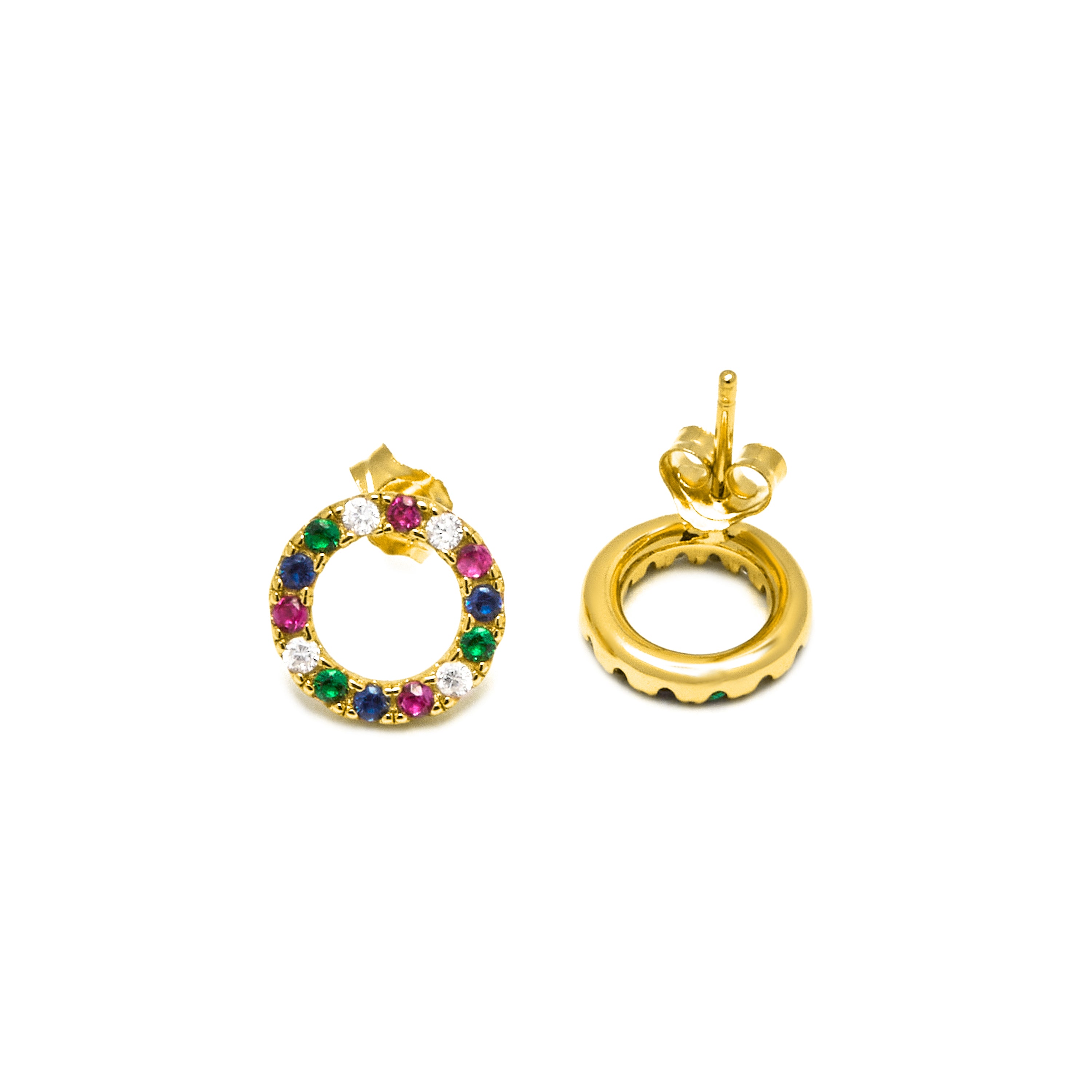 925 Sterling Silver Earrings with Multicolor Zirconia finished in 18K yellow gold - Machi