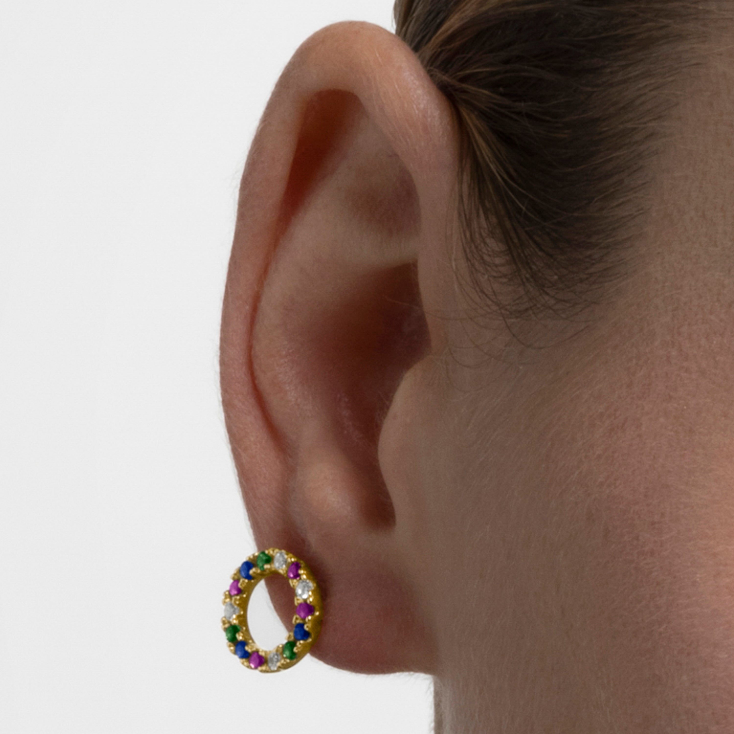 925 Sterling Silver Earrings with Multicolor Zirconia finished in 18K yellow gold - Machi