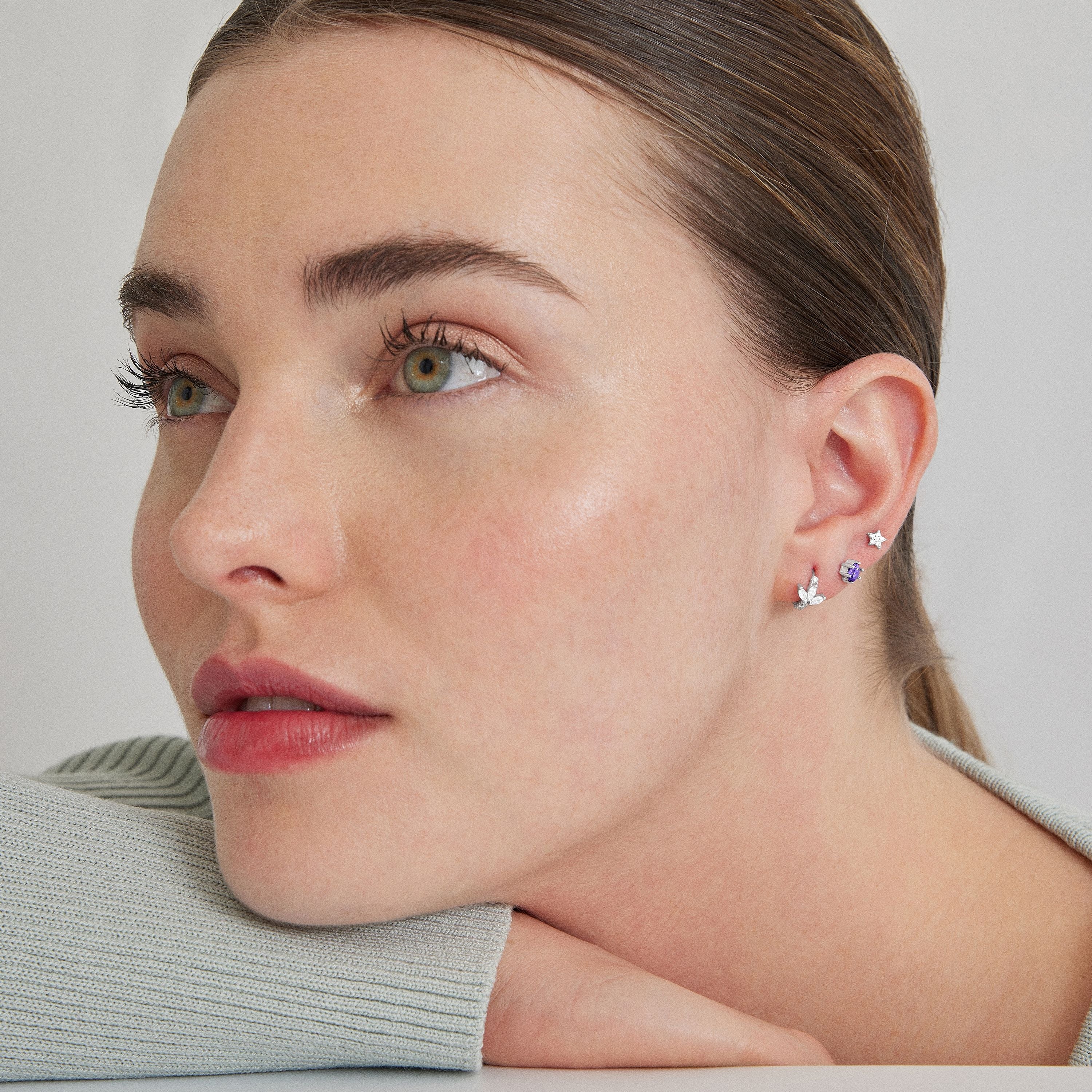 925 Sterling Silver Earrings with Amethyst Zirconia finished in rhodium - Yedia