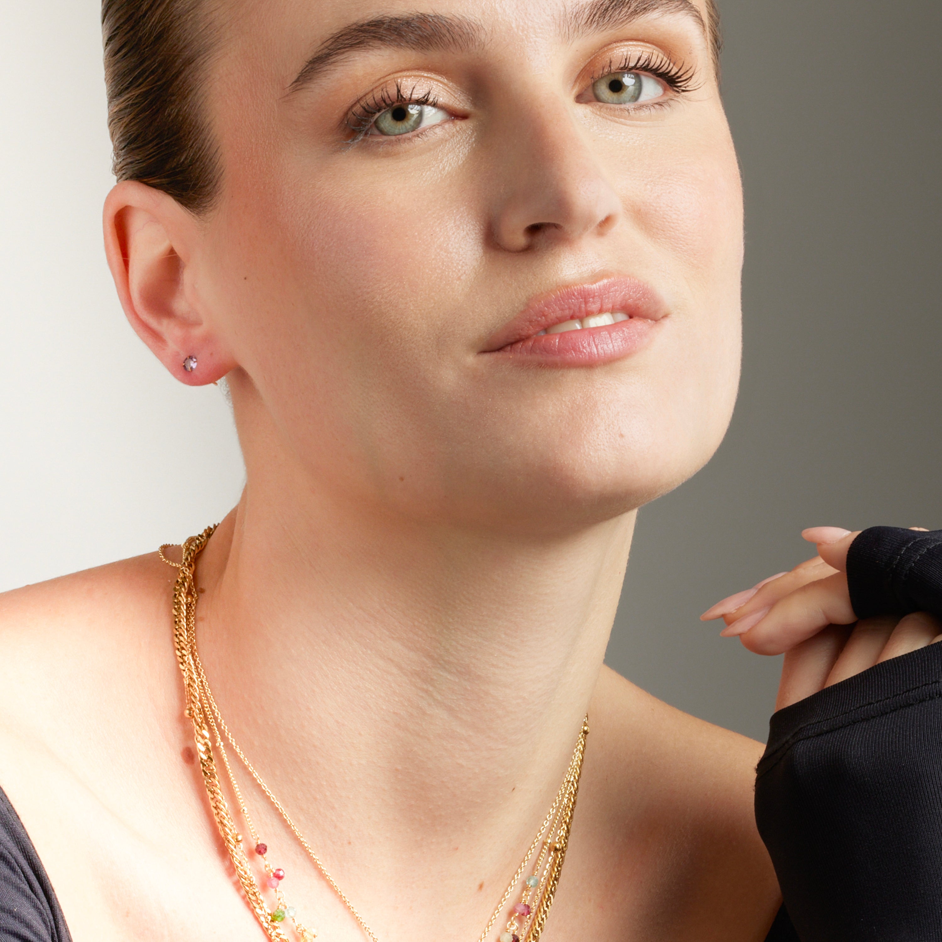 Boucles d'oreilles en argent sterling 925 avec zircon améthyste finition or jaune 18K - Otieno