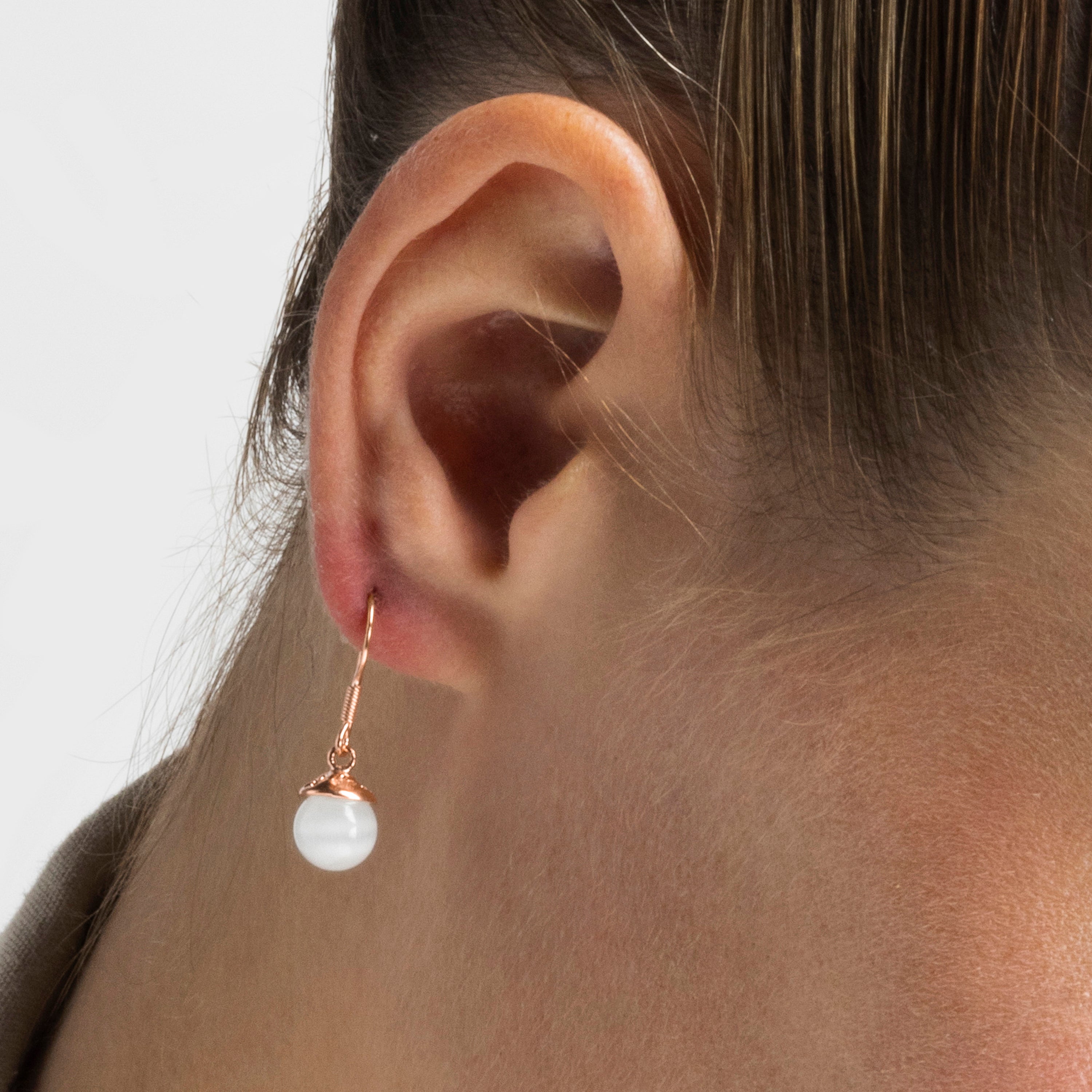 Boucles d'oreilles en argent sterling 925 avec œil de chat finition or rose 18K - Yedia