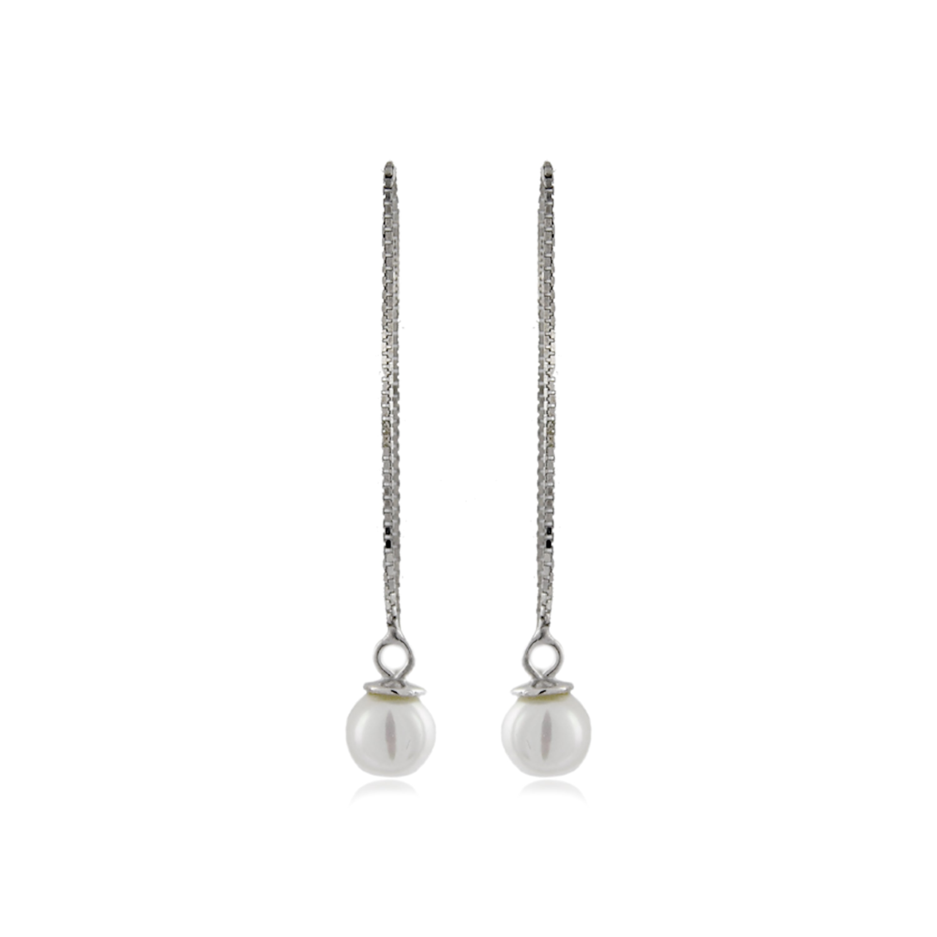 Brincos de Prata de Lei 925 com Pérola Branca acabados em ródio - Yedia