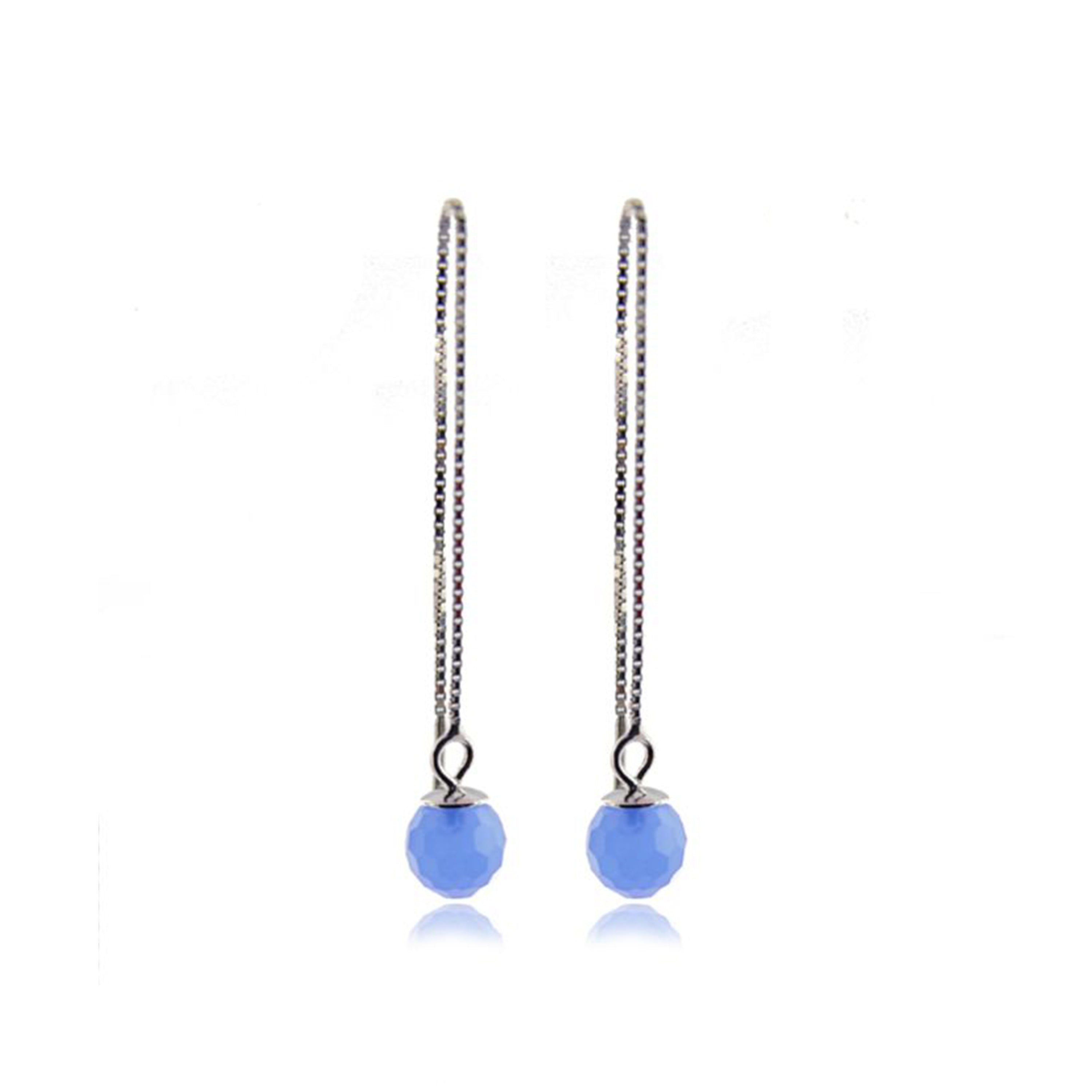Brincos de Prata de Lei 925 com Quartzo Hidrotermal Azul Aguamarina acabados em ródio - Yedia