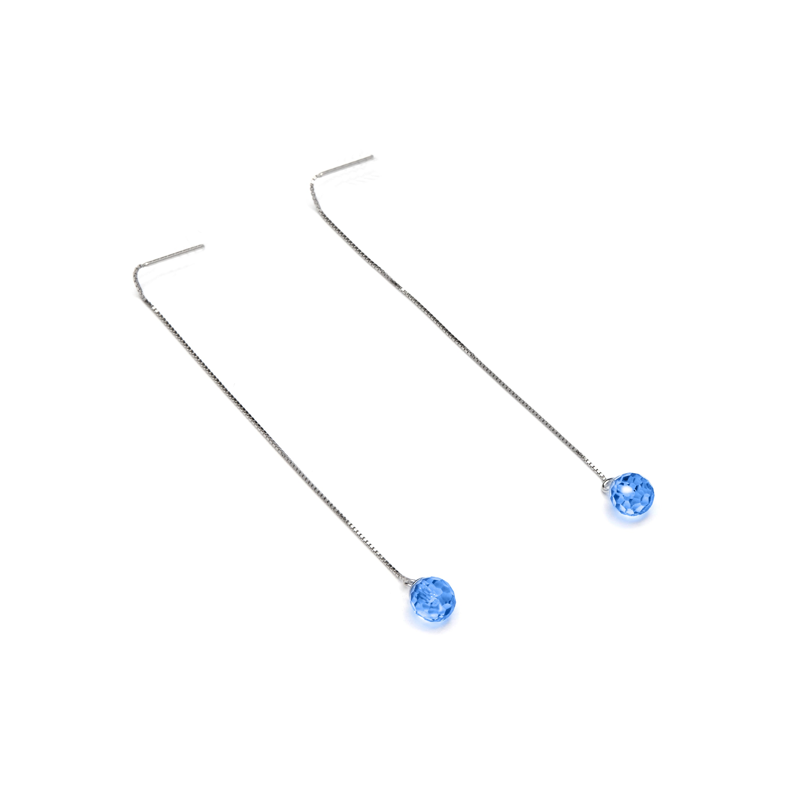 Brincos de Prata de Lei 925 com Quartzo Hidrotermal Azul Aguamarina acabados em ródio - Yedia