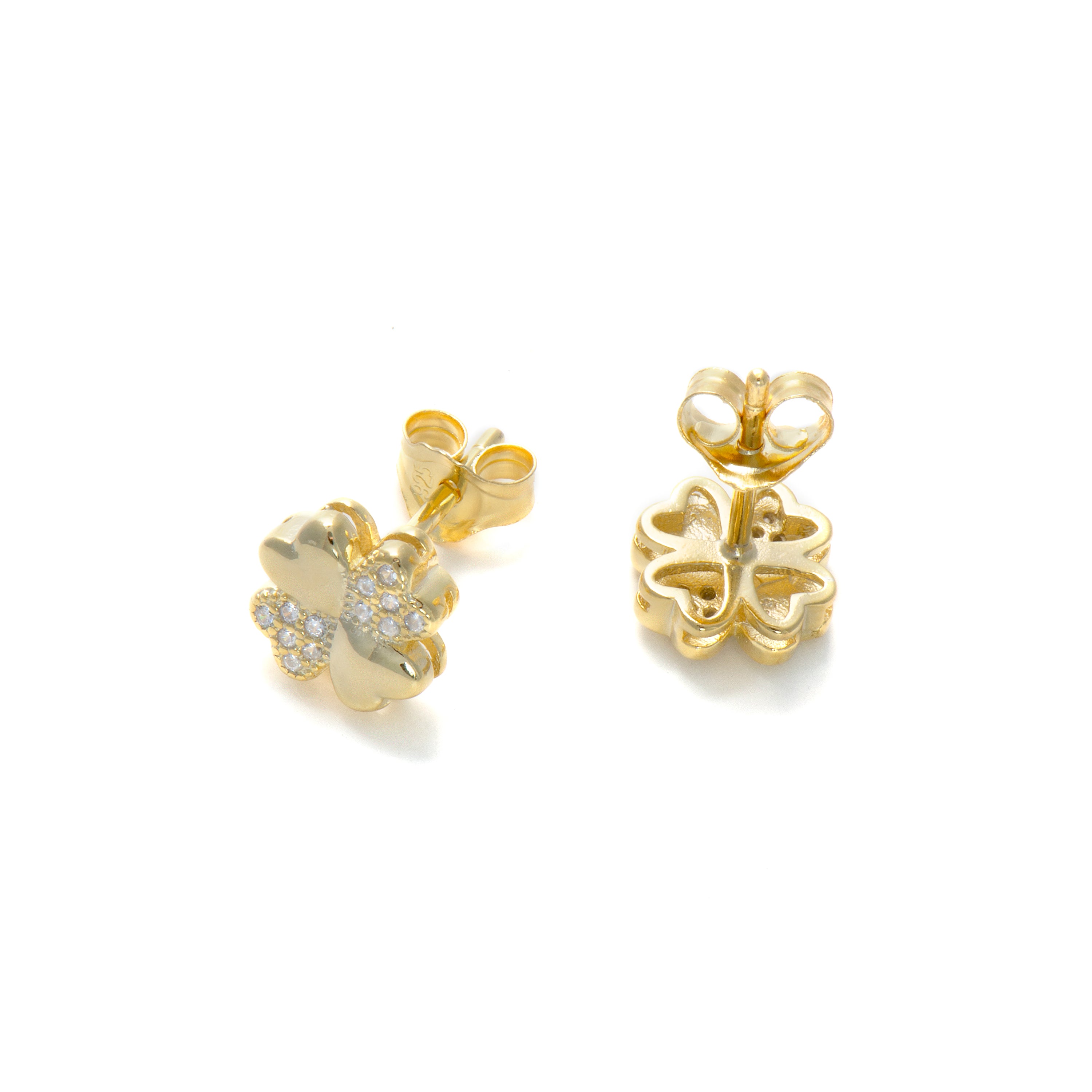Boucles d'oreilles en argent sterling 925 avec zircon brillant finition or jaune 18K - Hatua