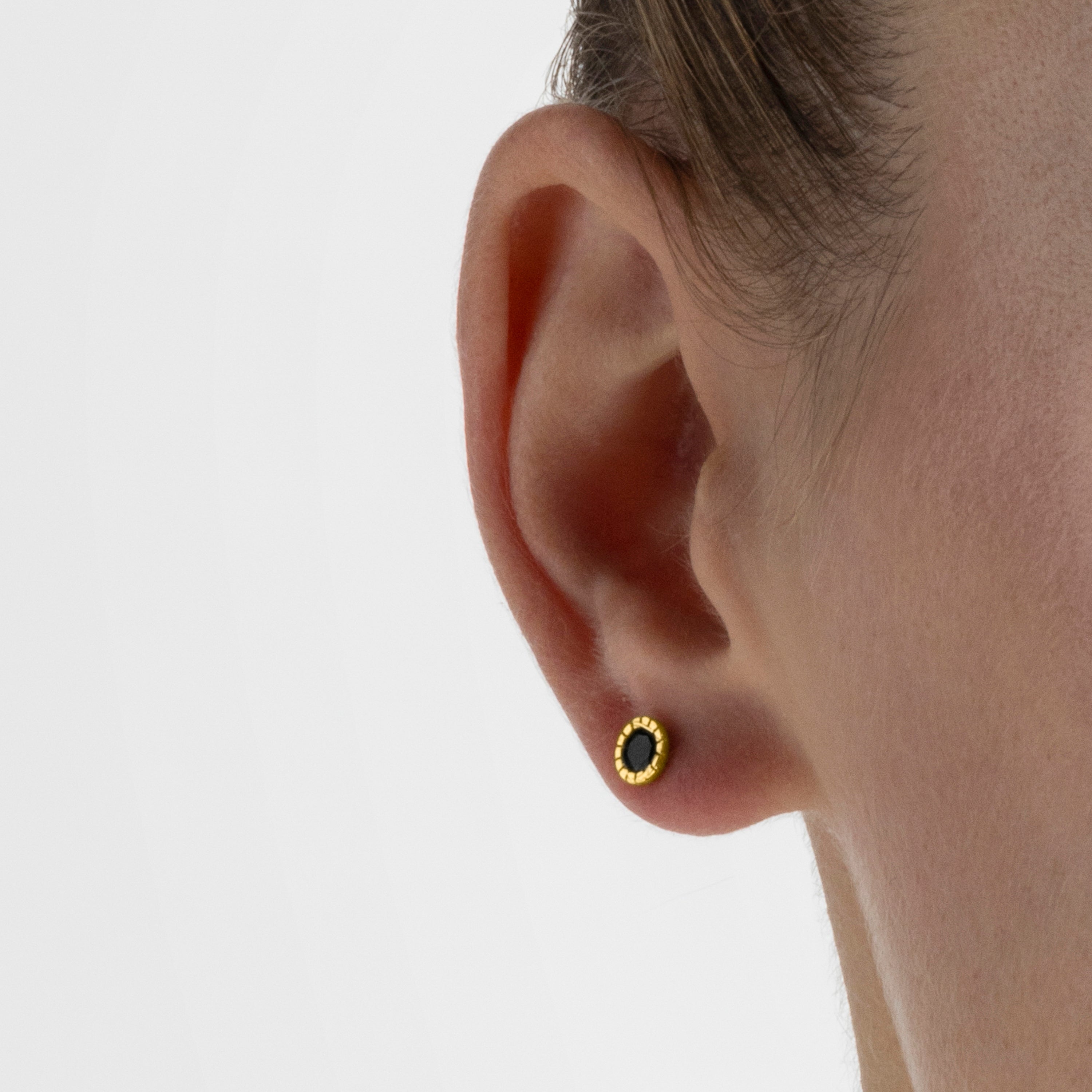 925 Sterling Silver Earrings with Onyx Cubic Zirconia finished in 18K yellow gold - Naadim