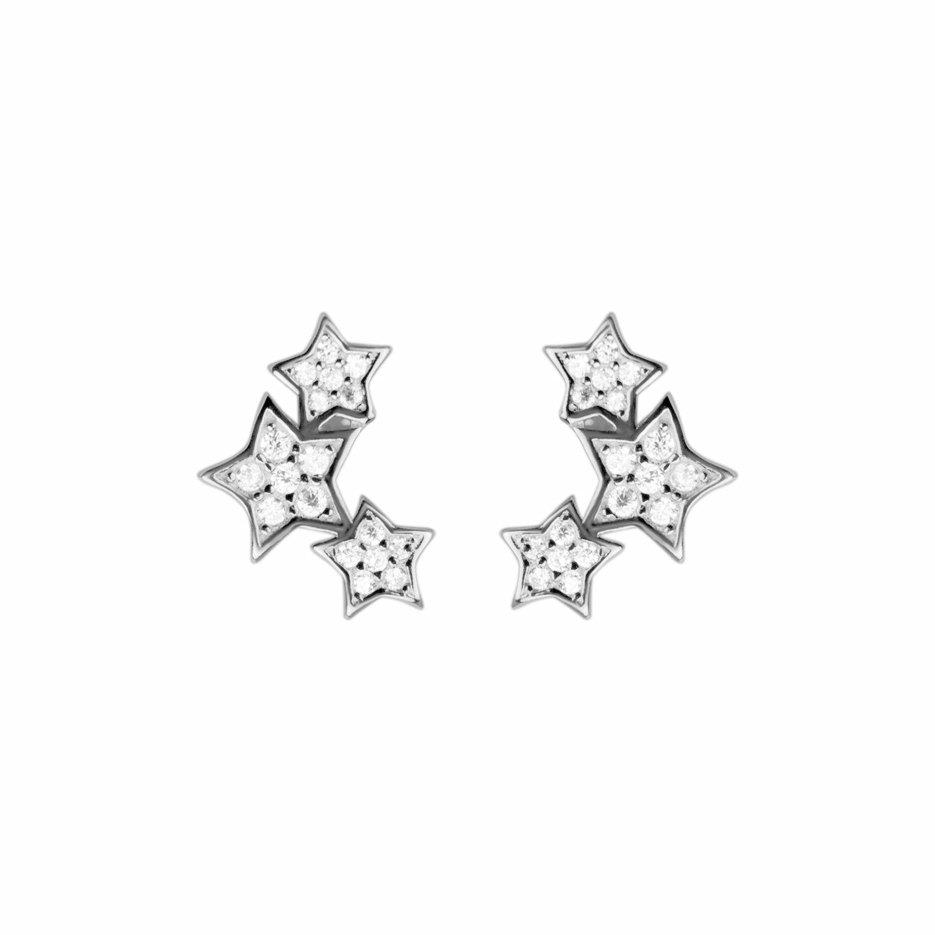 Boucles d'oreilles en argent sterling 925 avec zircon brillant finition rhodium - Famille