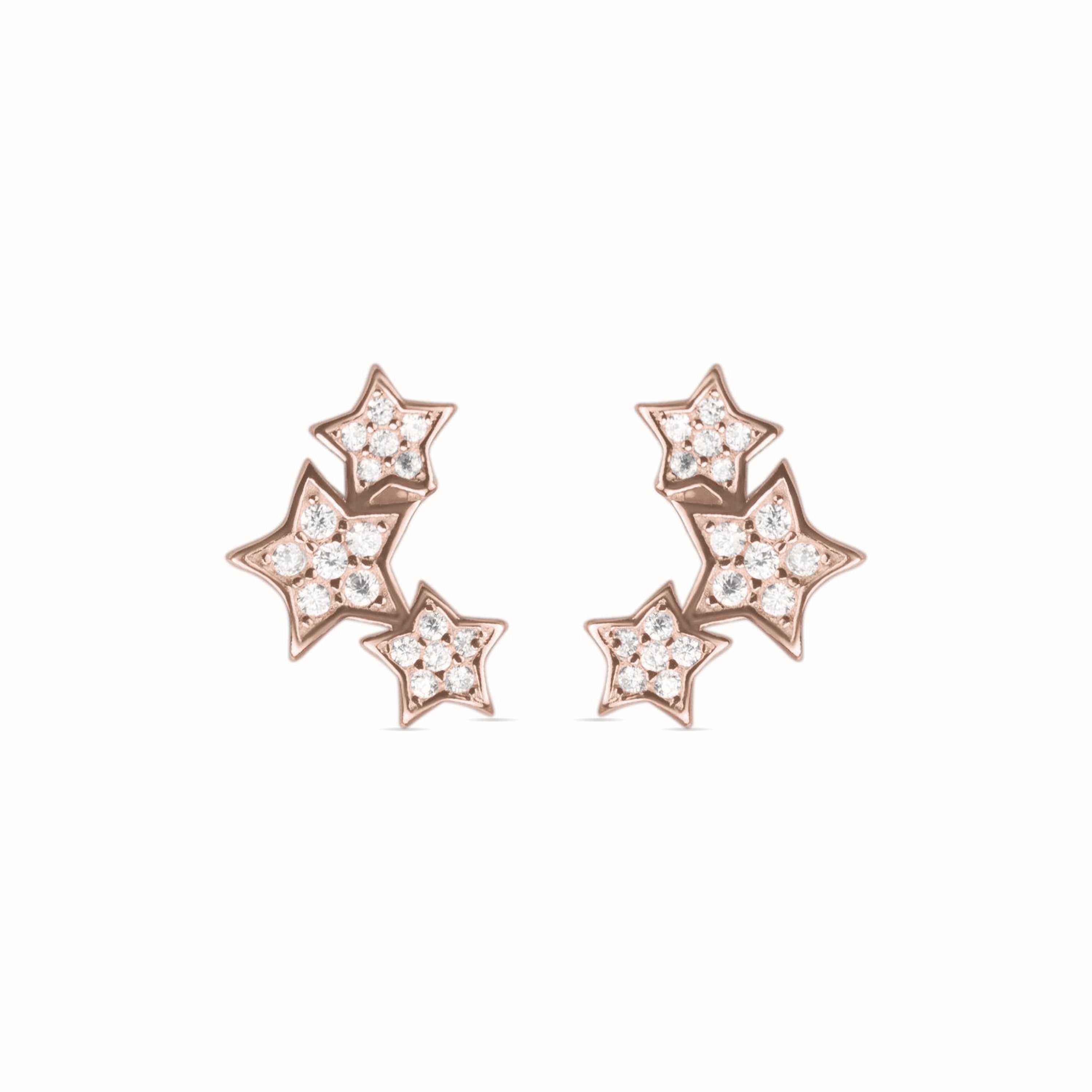 Pendientes de Plata de Ley 925 con Circonita Brillante acabados en oro rosa 18K - Familia