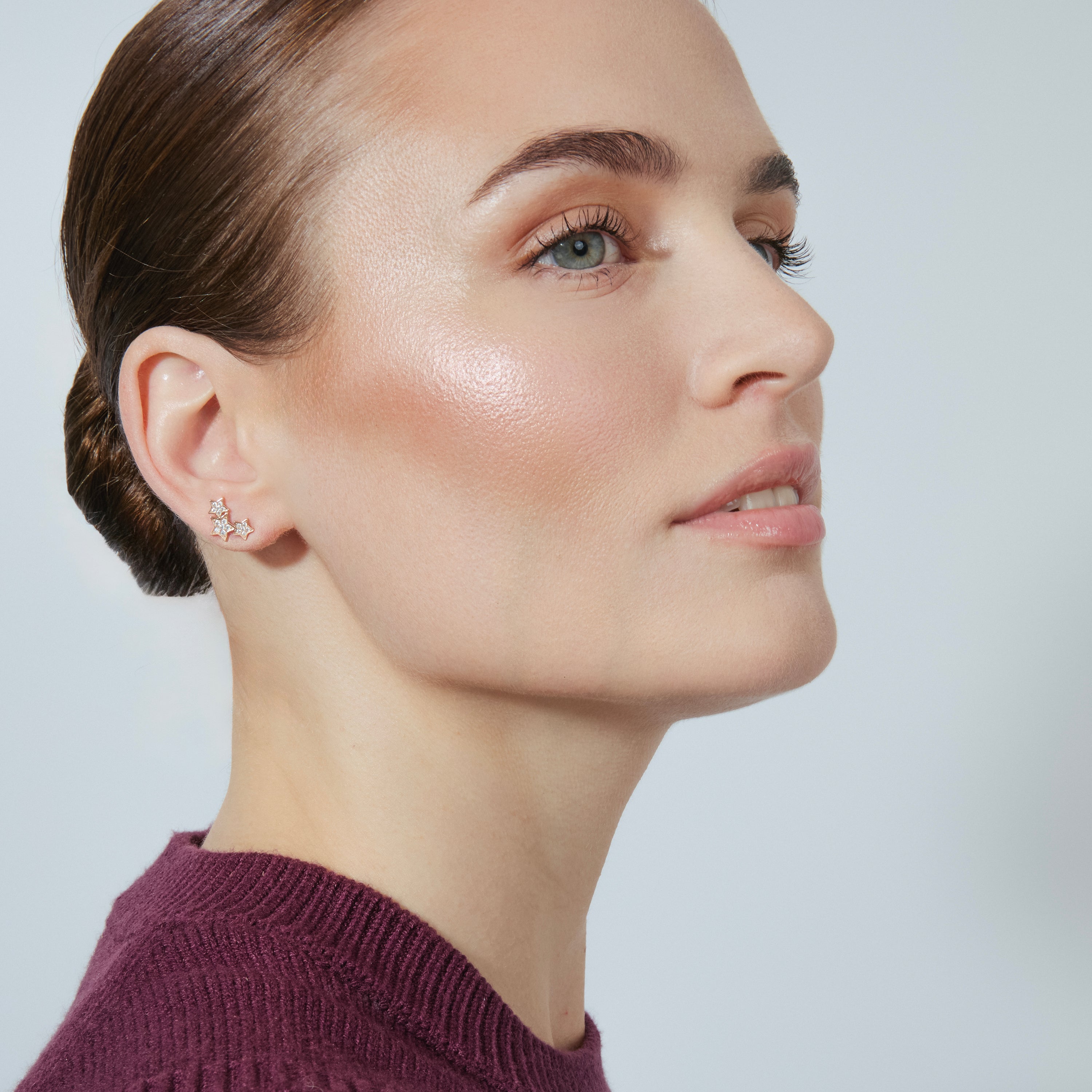 Boucles d'oreilles en argent sterling 925 avec zircon brillant finition or rose 18K - Famille