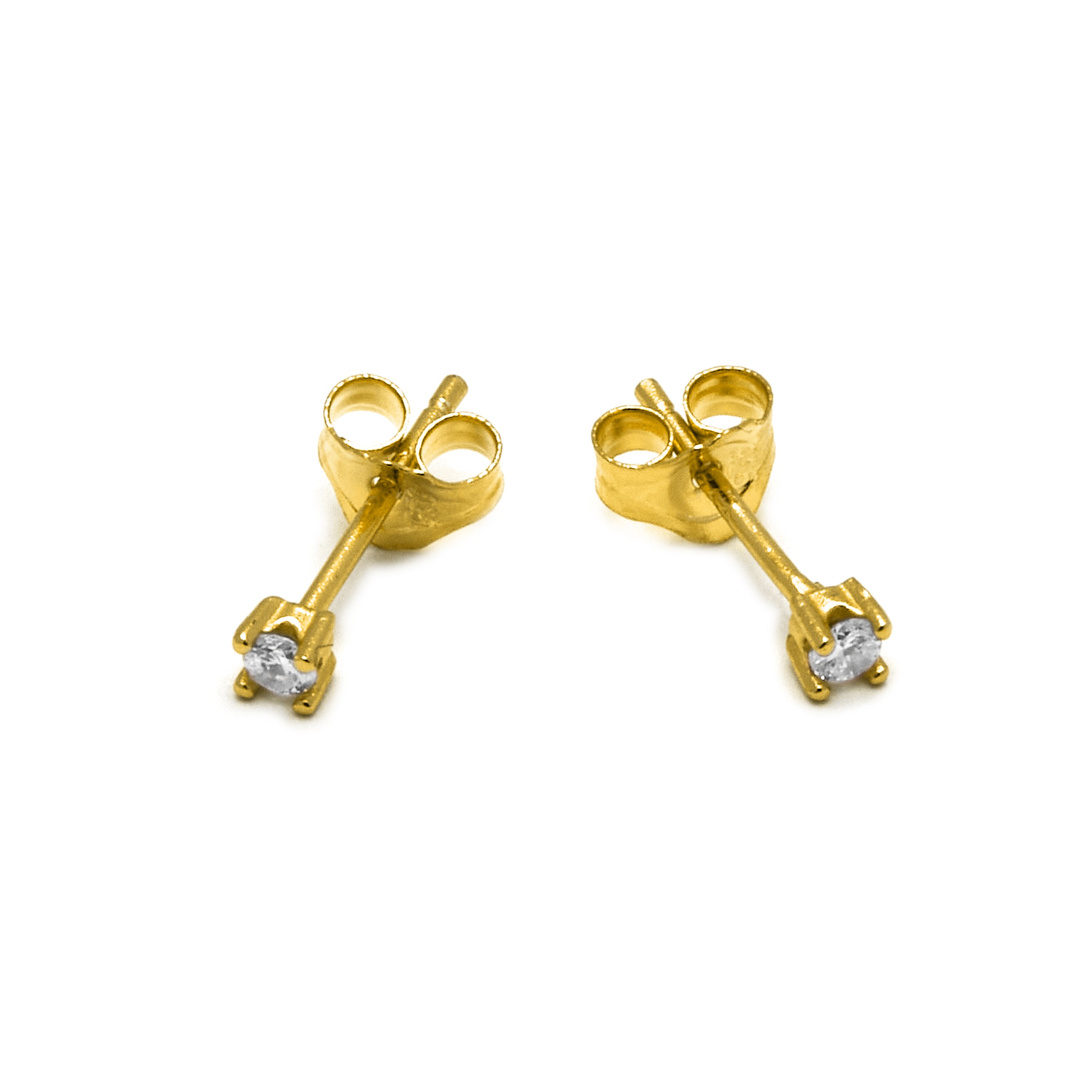 Pendientes de Plata de Ley 925 de 2mm con Circonita acabado oro amarillo de 18k - Básico