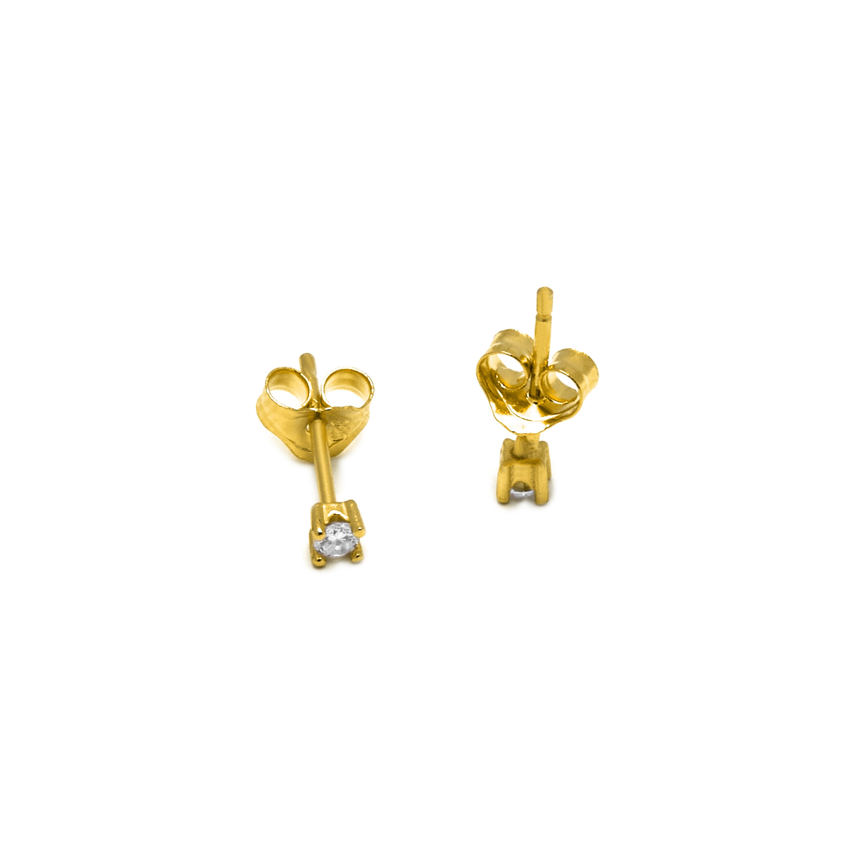 Pendientes de Plata de Ley 925 de 2mm con Circonita acabado oro amarillo de 18k - Básico