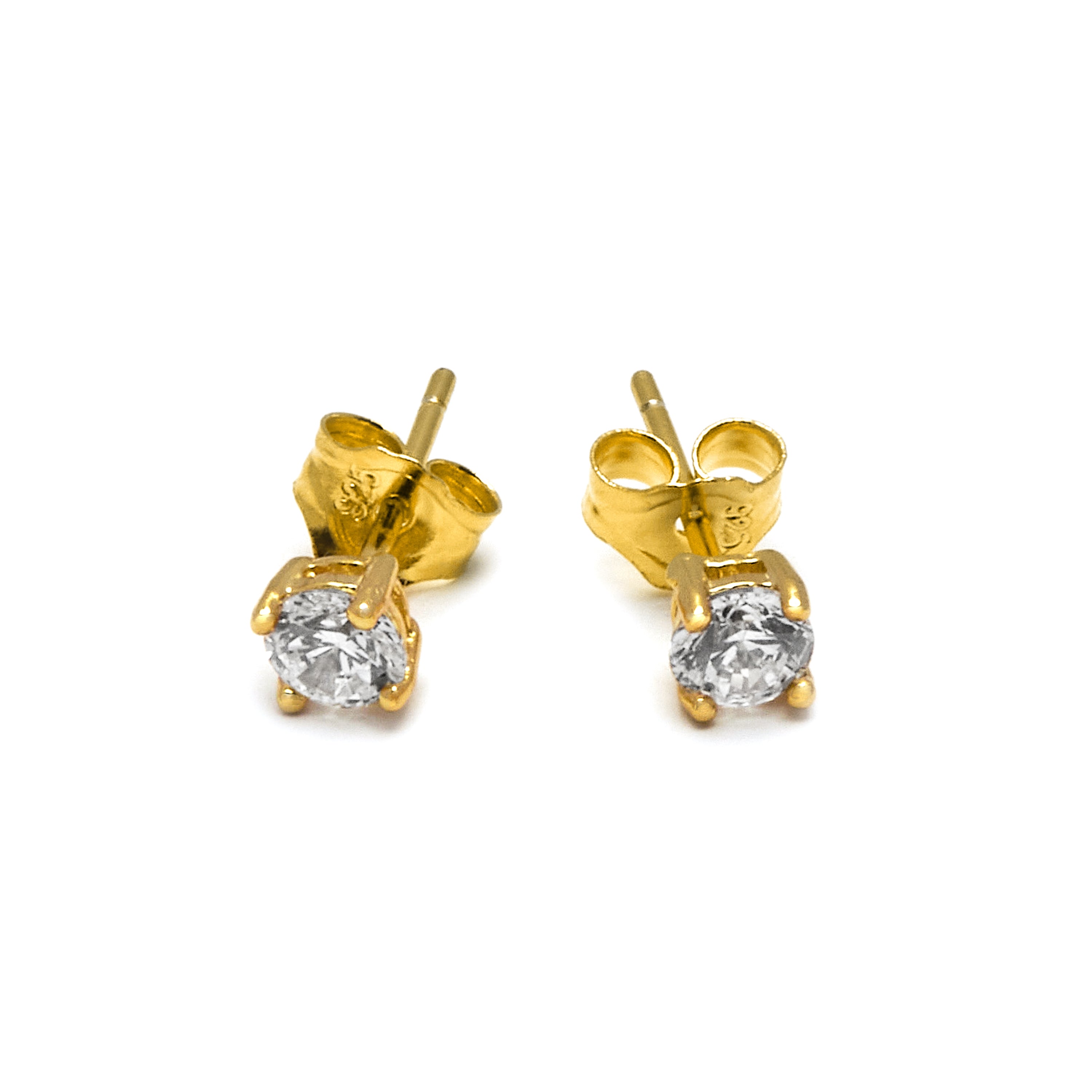 4mm 925 Sterlingsilber Ohrringe mit Zirkonia, 18k Gelbgold-Finish - Basic