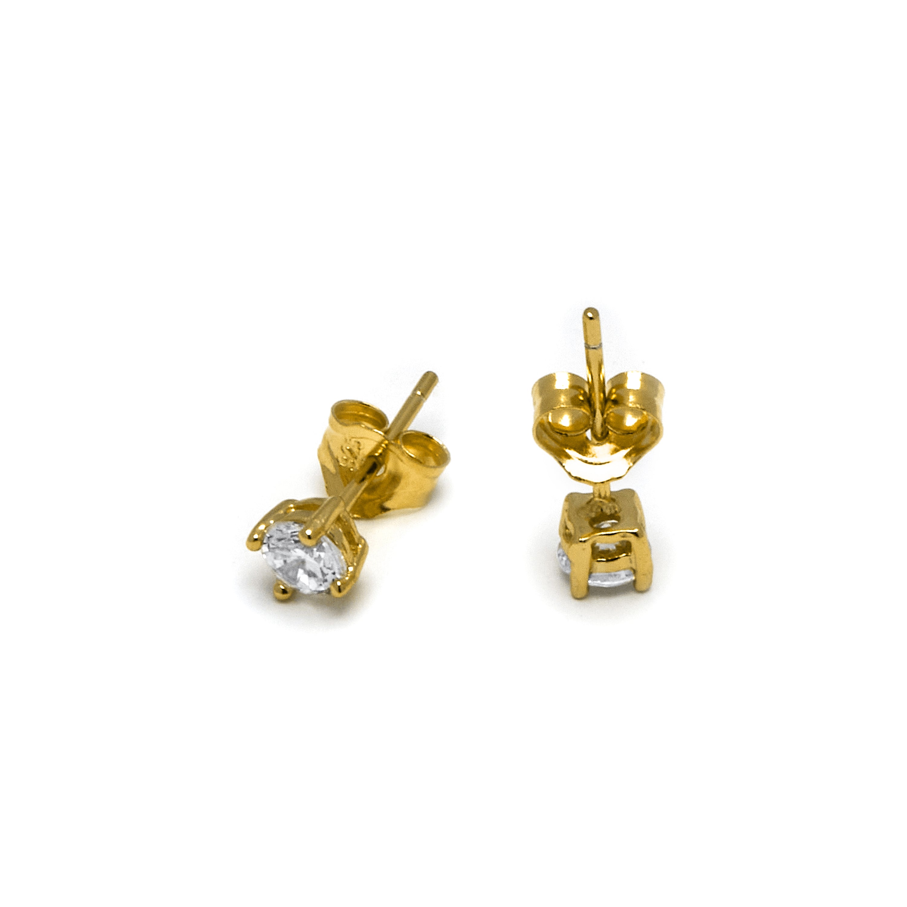 4mm 925 Sterlingsilber Ohrringe mit Zirkonia, 18k Gelbgold-Finish - Basic