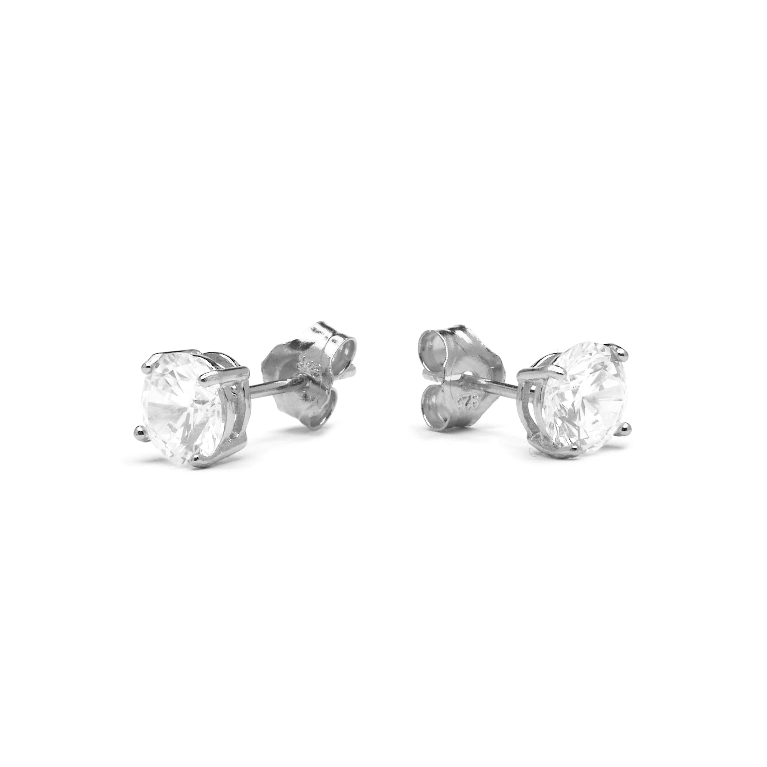 Boucles d'oreilles en argent sterling 925 de 6mm avec zirconium finition rhodium - Basique