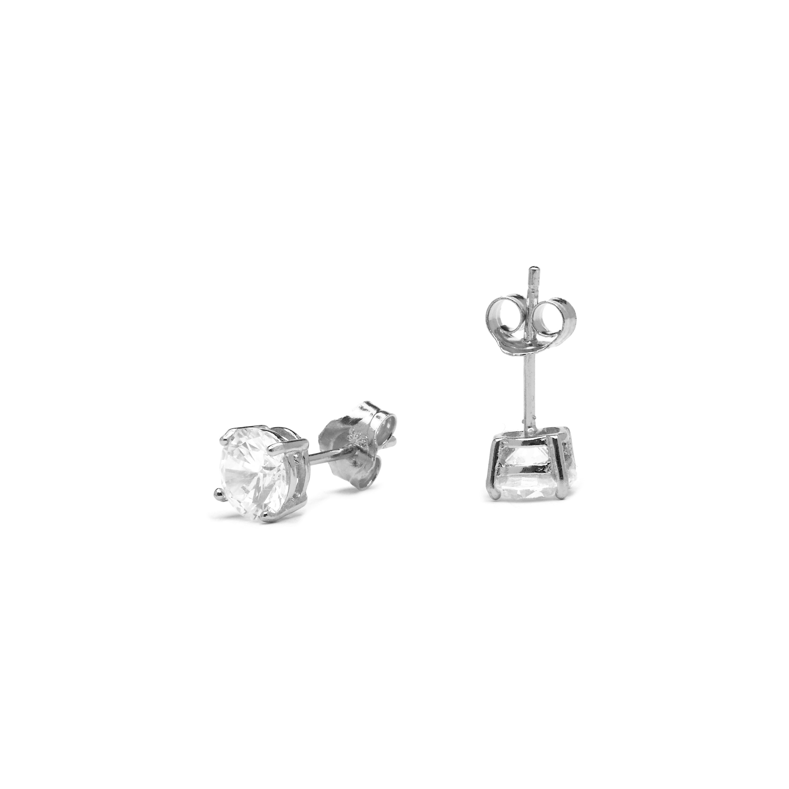 Boucles d'oreilles en argent sterling 925 de 6mm avec zirconium finition rhodium - Basique