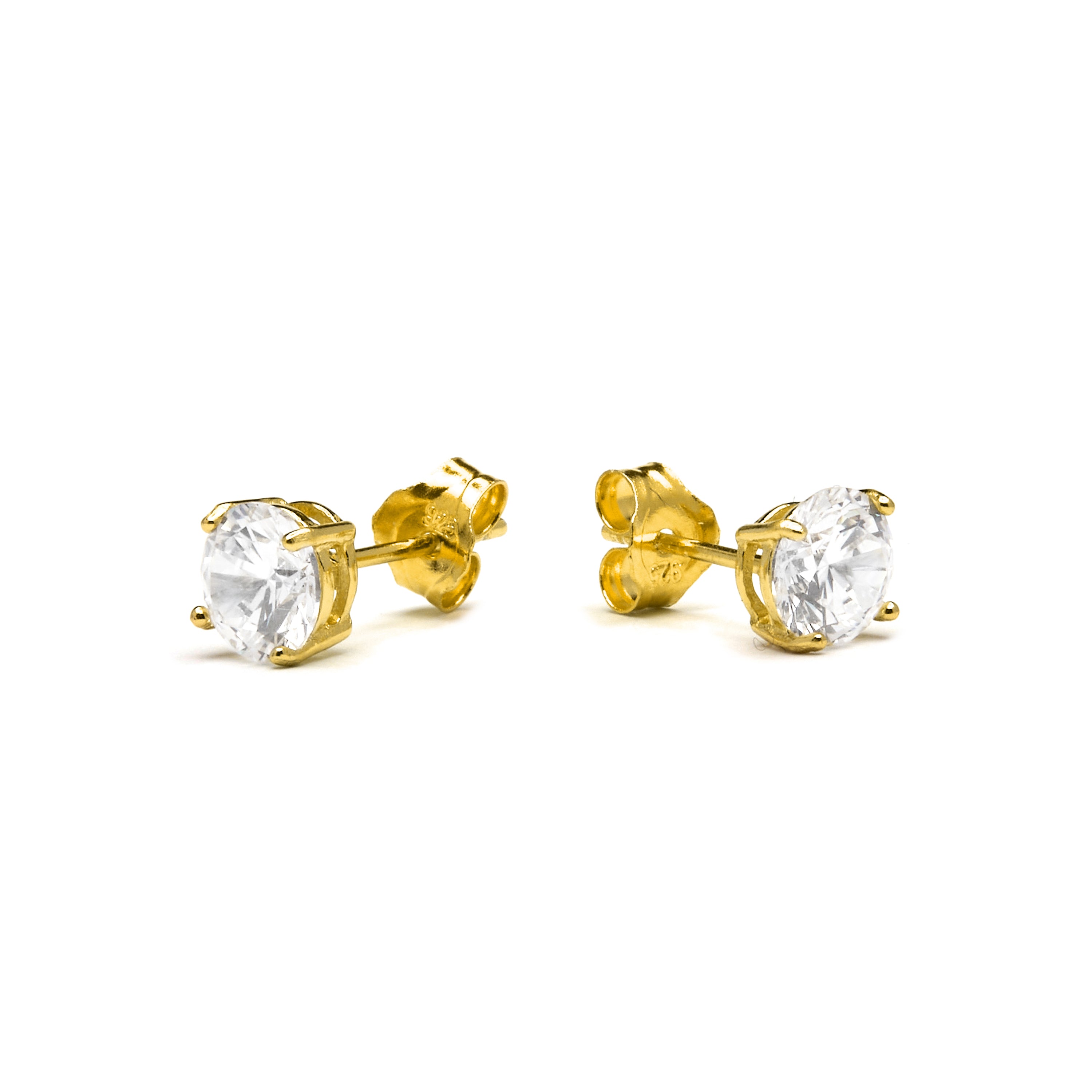 Boucles d'oreilles en argent sterling 925 avec zircon brillant finition or jaune 18K - Basique