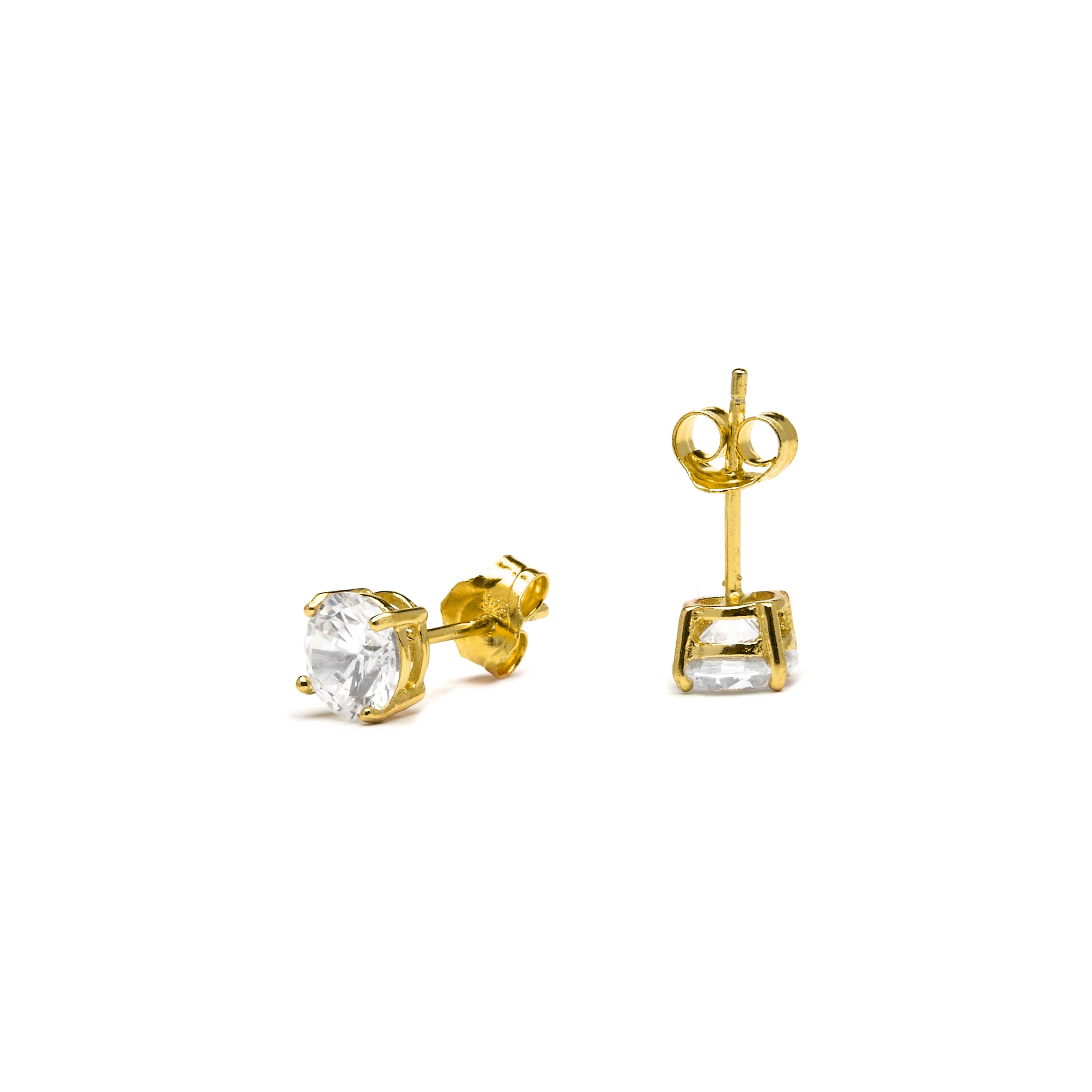 Boucles d'oreilles en argent sterling 925 avec zircon brillant finition or jaune 18K - Basique