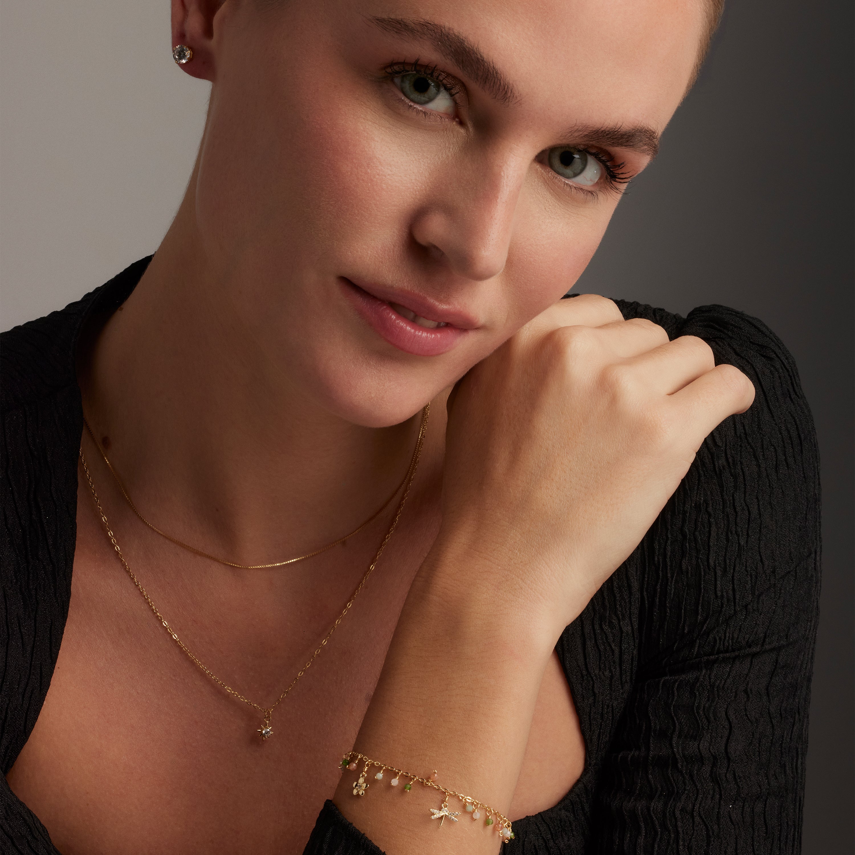 Boucles d'oreilles en argent sterling 925 avec zircon brillant finition or jaune 18K - Basique