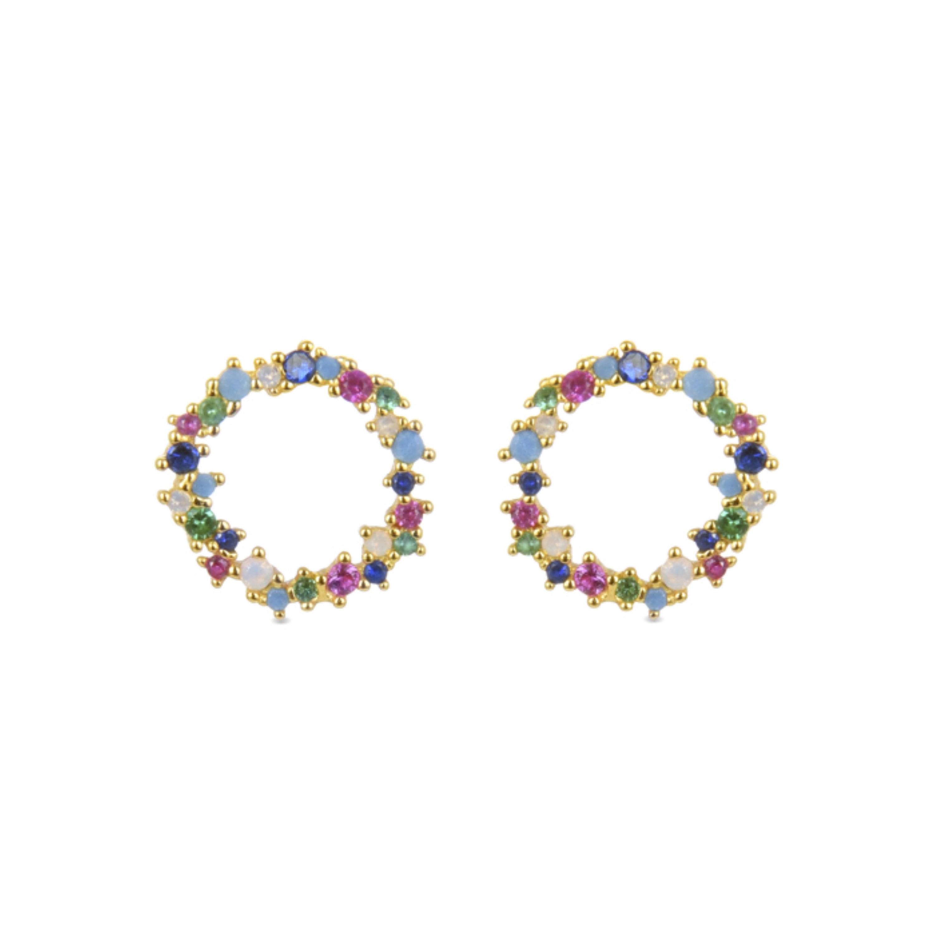Pendientes de Plata de Ley 925 con Circonita Multicolor acabados en oro amarillo 18K - Thilak