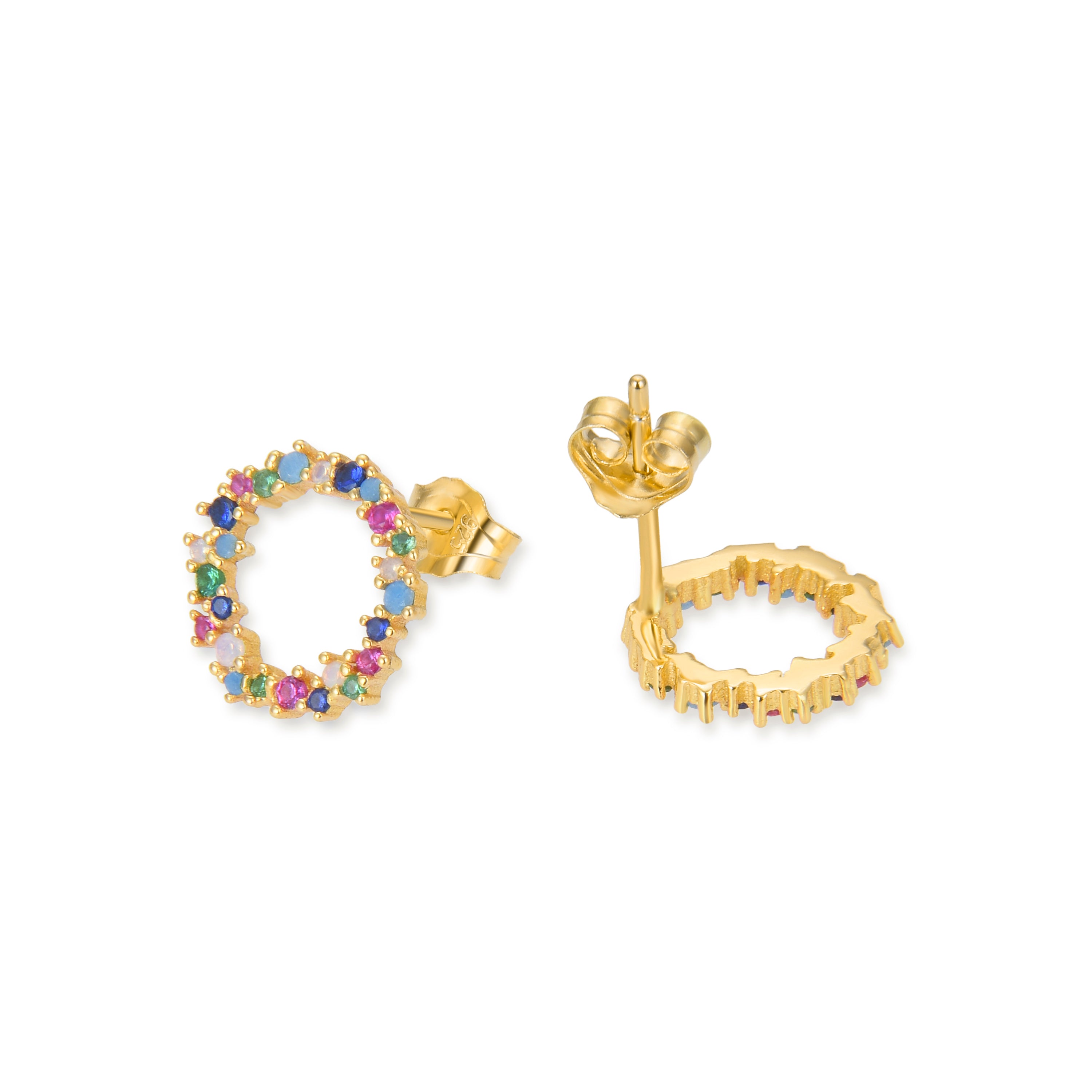 Brincos de Prata de Lei 925 com Zircónia Multicolor acabados em ouro amarelo 18K - Thilak