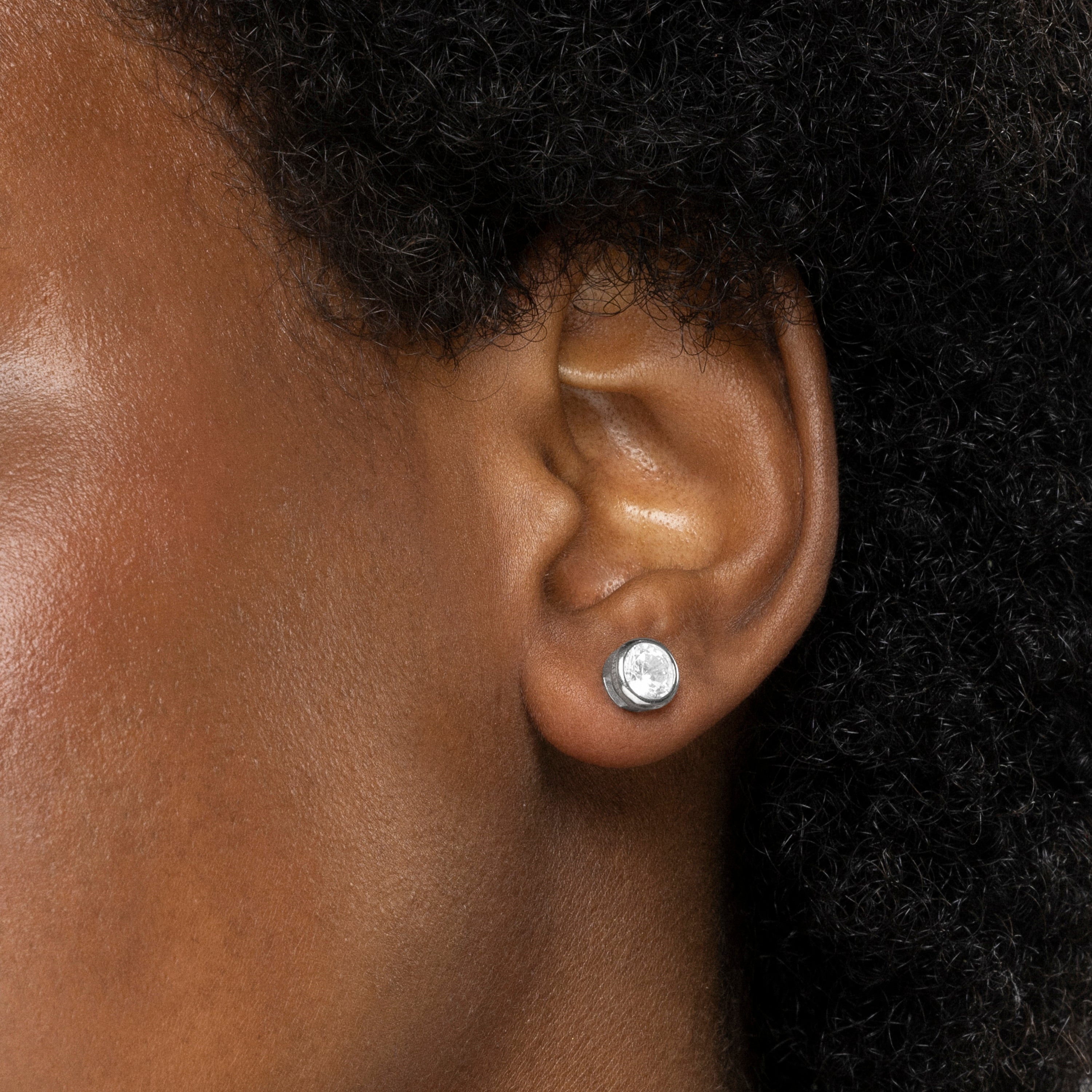 7mm 925 Sterling Silver Earrings with Bright Cubic Zirconia Rhodium Finish - Imrak
