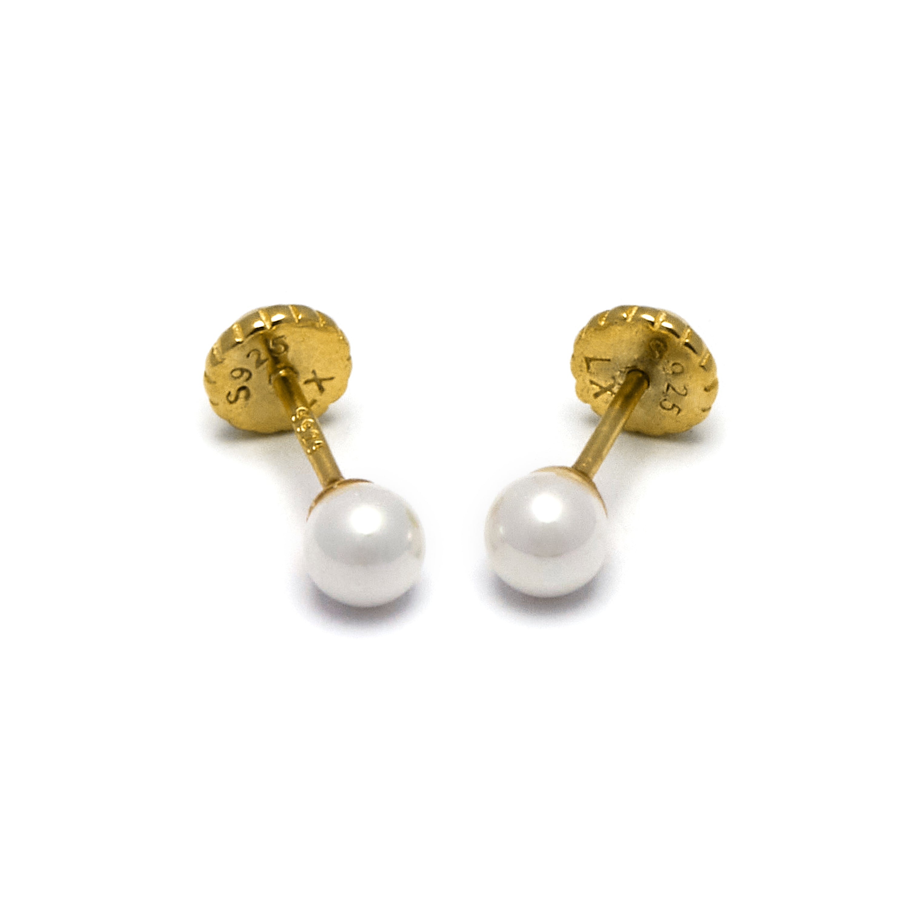 Boucles d'oreilles en argent sterling 925 avec perle blanche finition or jaune 18K - Danlug