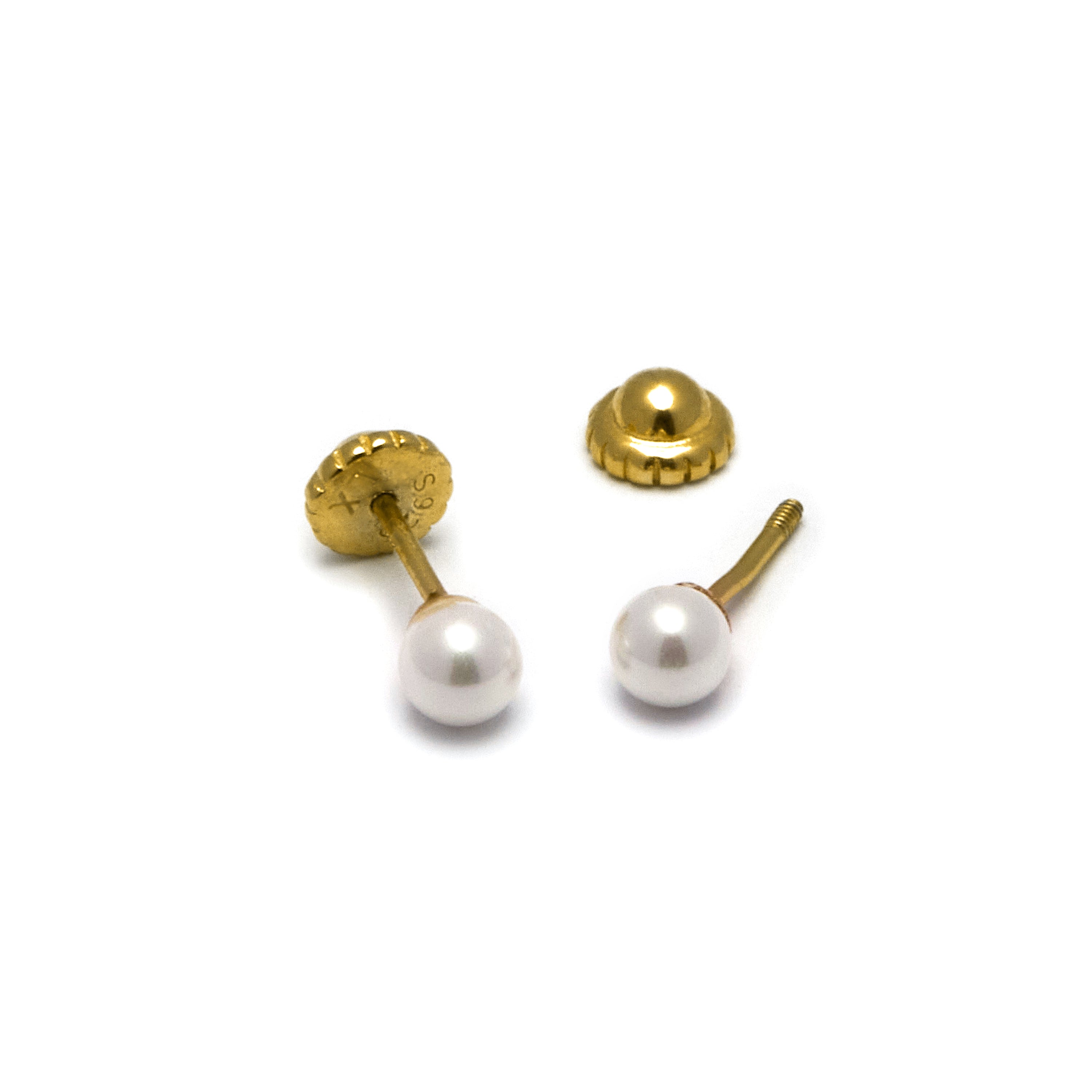Boucles d'oreilles en argent sterling 925 avec perle blanche finition or jaune 18K - Danlug